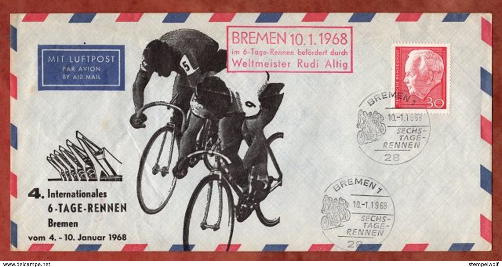 Beleg, Luebke, Fahrradrennen, 6-Tage-Rennen, Befoerdert Durch Rudi Altig, Bremen 1968 (91669) - Cartas & Documentos