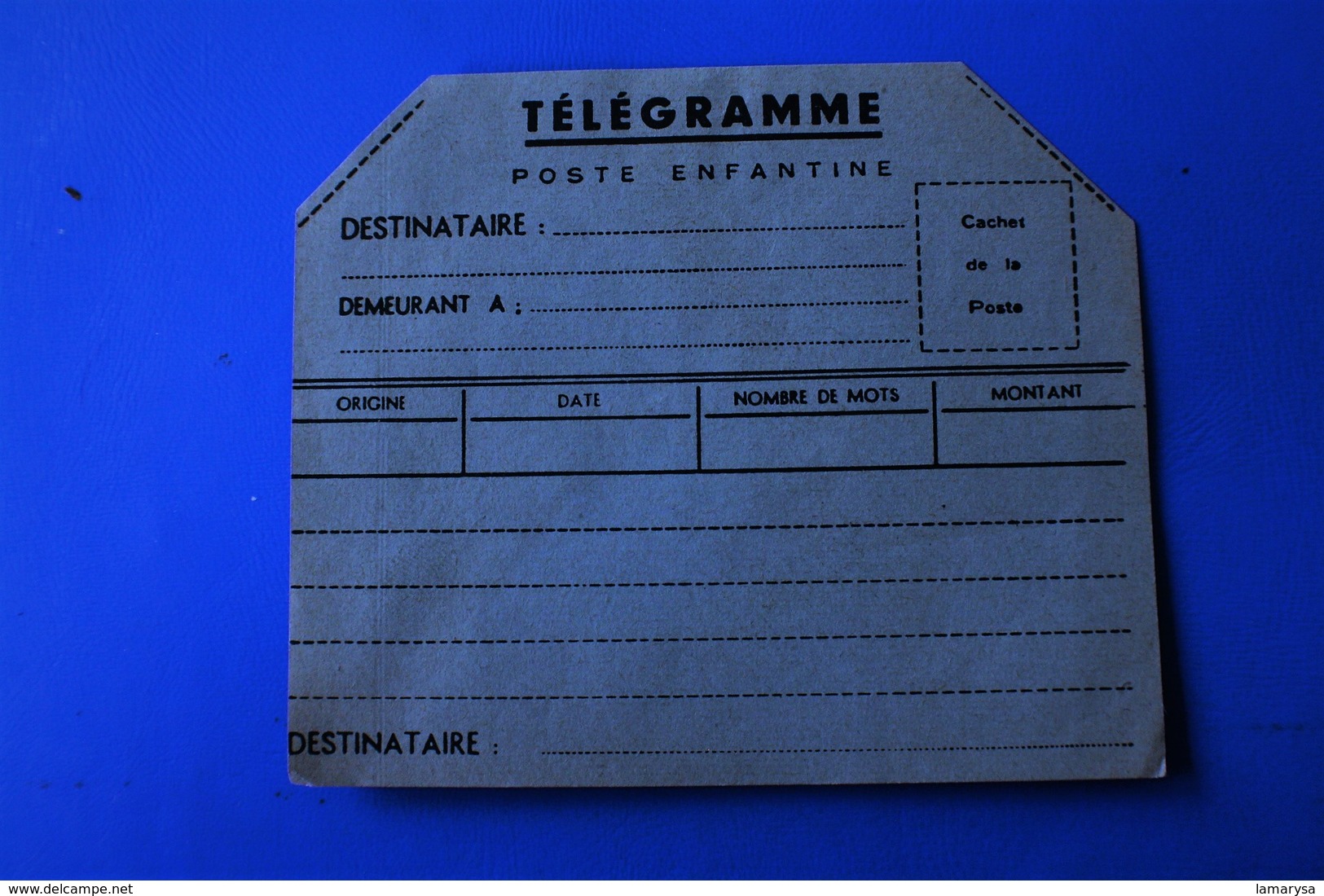 FRANCE - Poste Enfantine - Fiche De Télégramme  --- France Pseudo Entiers Privés Document De La Poste - Pseudo-entiers Privés