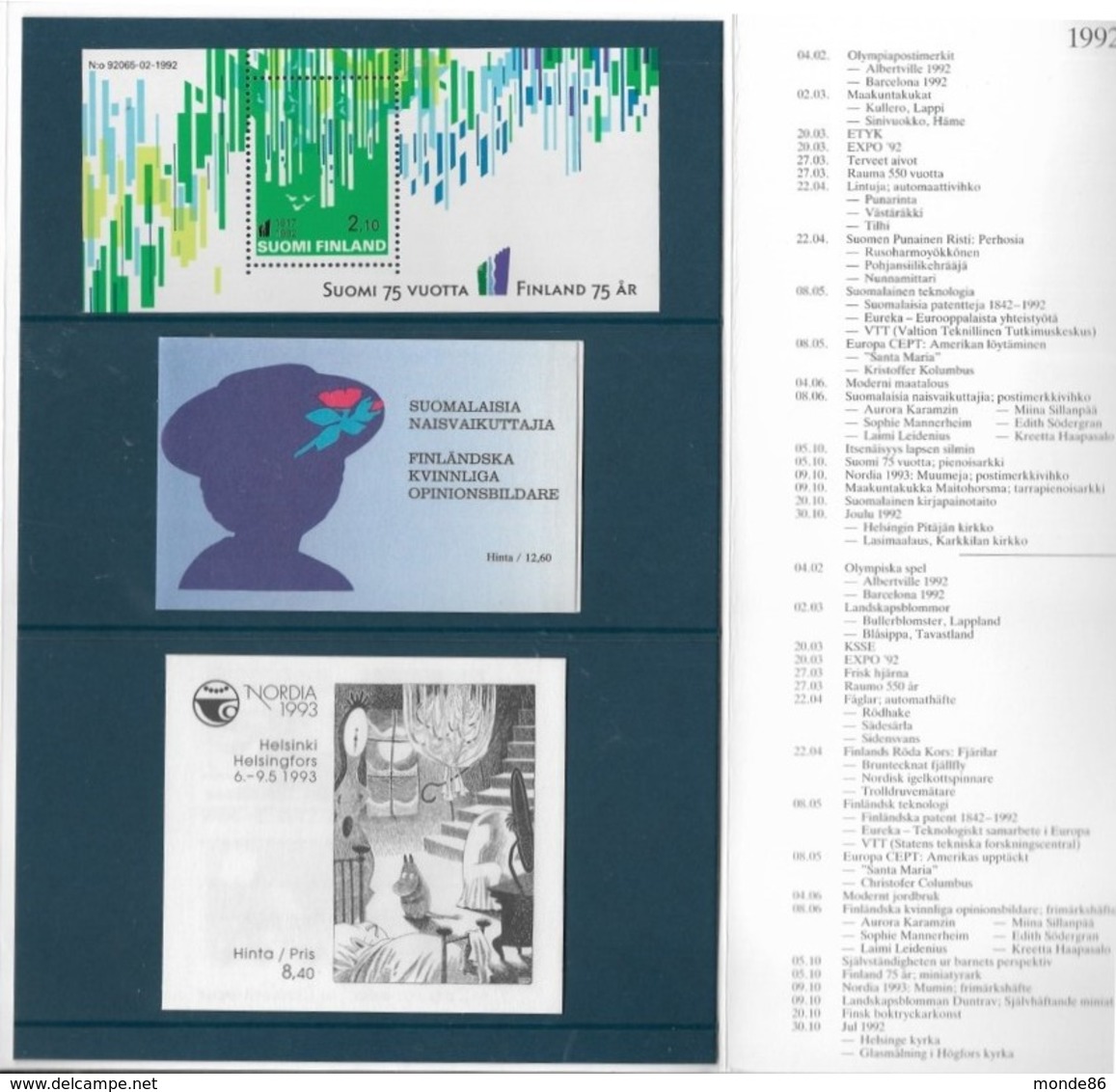 FINLANDE - Année Complète 1992 ** - Dans Un Carnet Officiel - Années Complètes