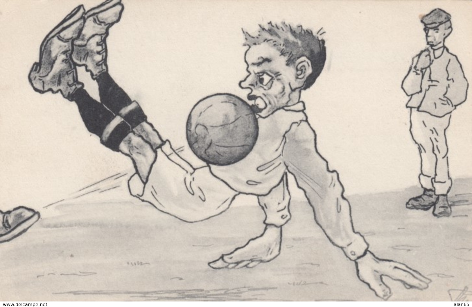 Artist Image Soccer Player Hit In Chest With Ball, C1900s Vintage Postcard - Soccer