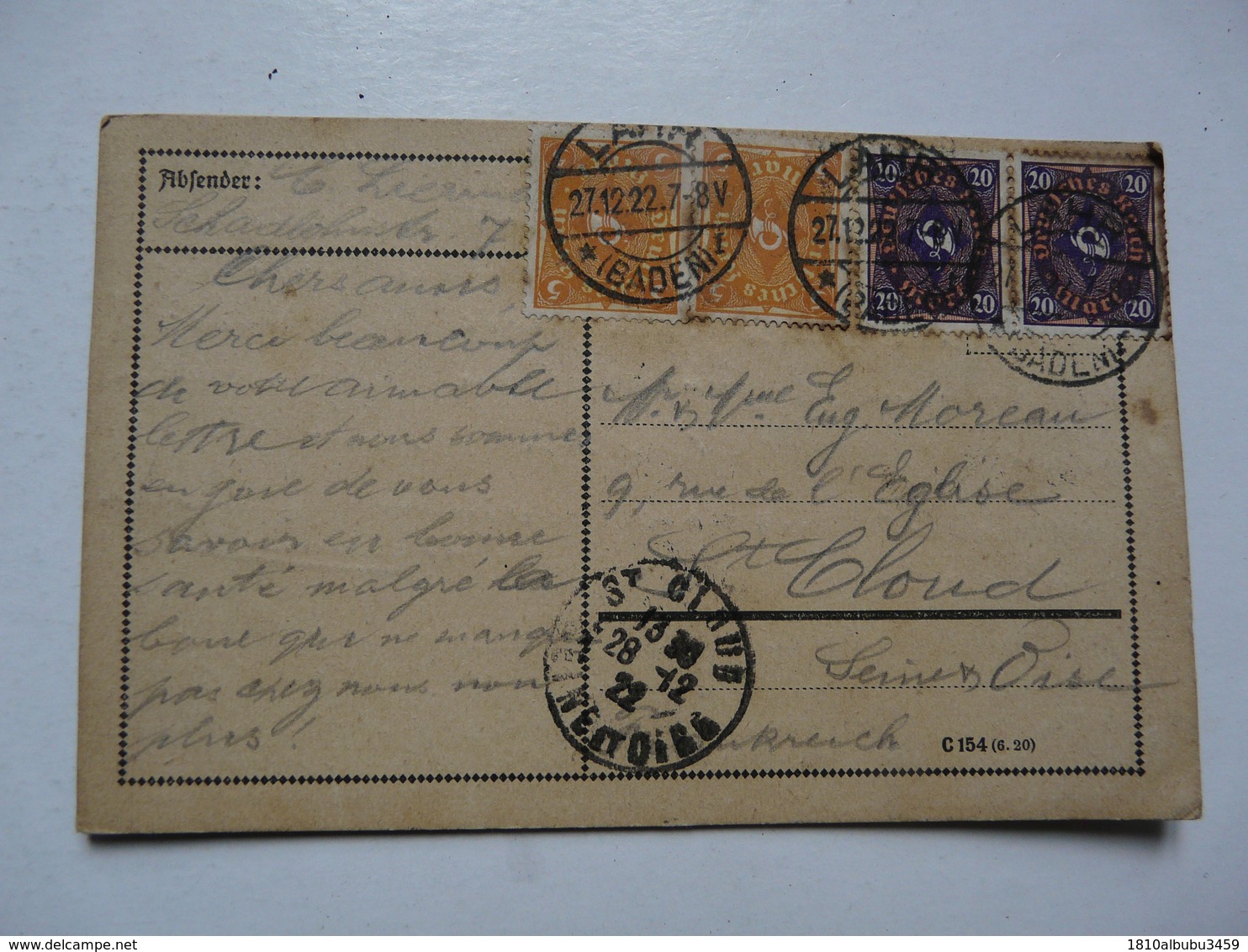 CPA   ALLEMAGNE - BADEN : Timbres 5 Et 20 Deutsches Reich - Autres & Non Classés