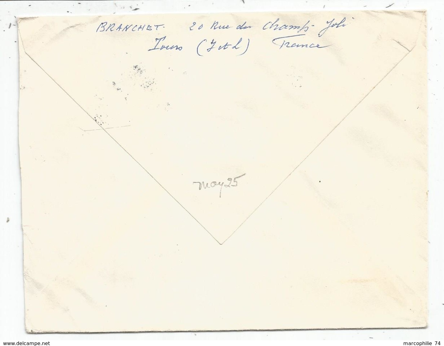 INDRE ET LOIRE DIVERS LETTRE AVION C. HEX TOURS BB 21.5.1962 POUR USA - Handstempel