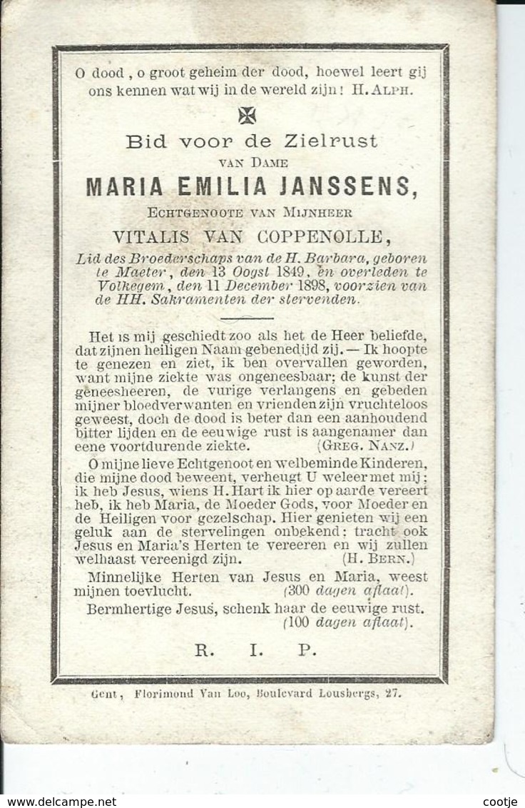 Maria Janssens  Echt Vitalis Van Coppenolle  O Mater 1849 + Volkegem 1898 - Images Religieuses