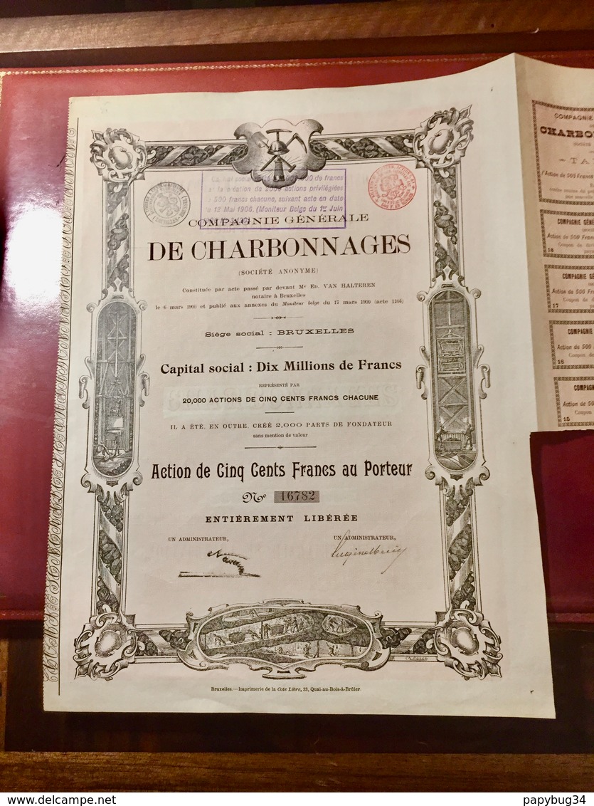 Cie  Générale  De  CHARBONNAGES  --------Action  De  500 Frs - Mines