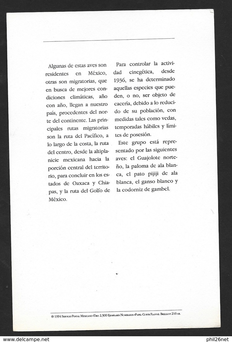 Mexique Feullet Numérote Protaction Des Espèces Avec Les N° 1534 Et 1543 à 1547 Série Espèces Protégées  Oiseaux - Lettres & Documents