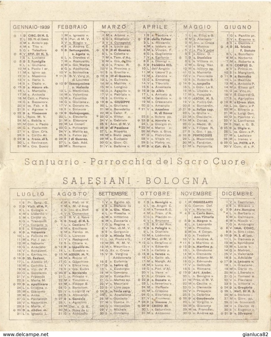 Lotto n.5 Calendarietti Sacro Cuore di Gesù Salesiani Bologna 1938, 1939, 1943, 1970 (33-35, 37, 50)