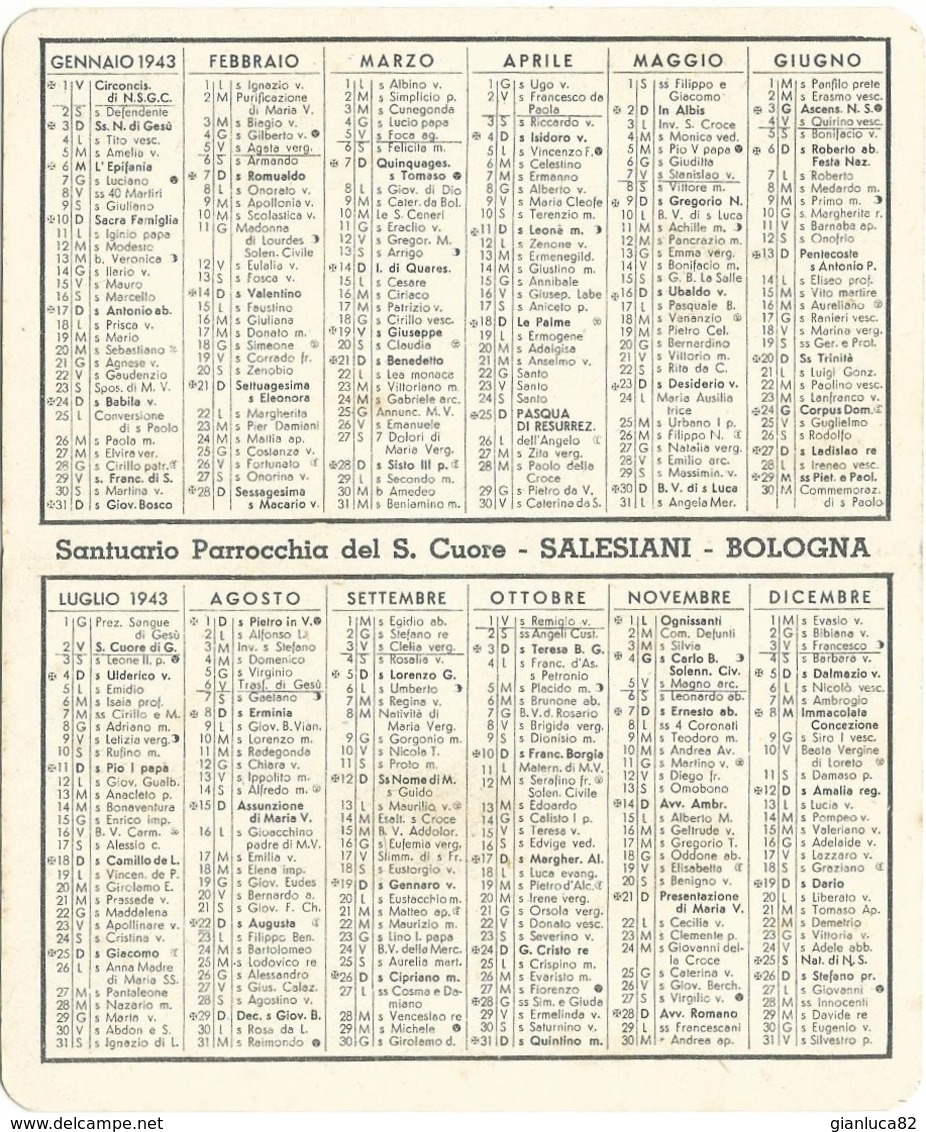 Lotto n.5 Calendarietti Sacro Cuore di Gesù Salesiani Bologna 1938, 1939, 1943, 1970 (33-35, 37, 50)