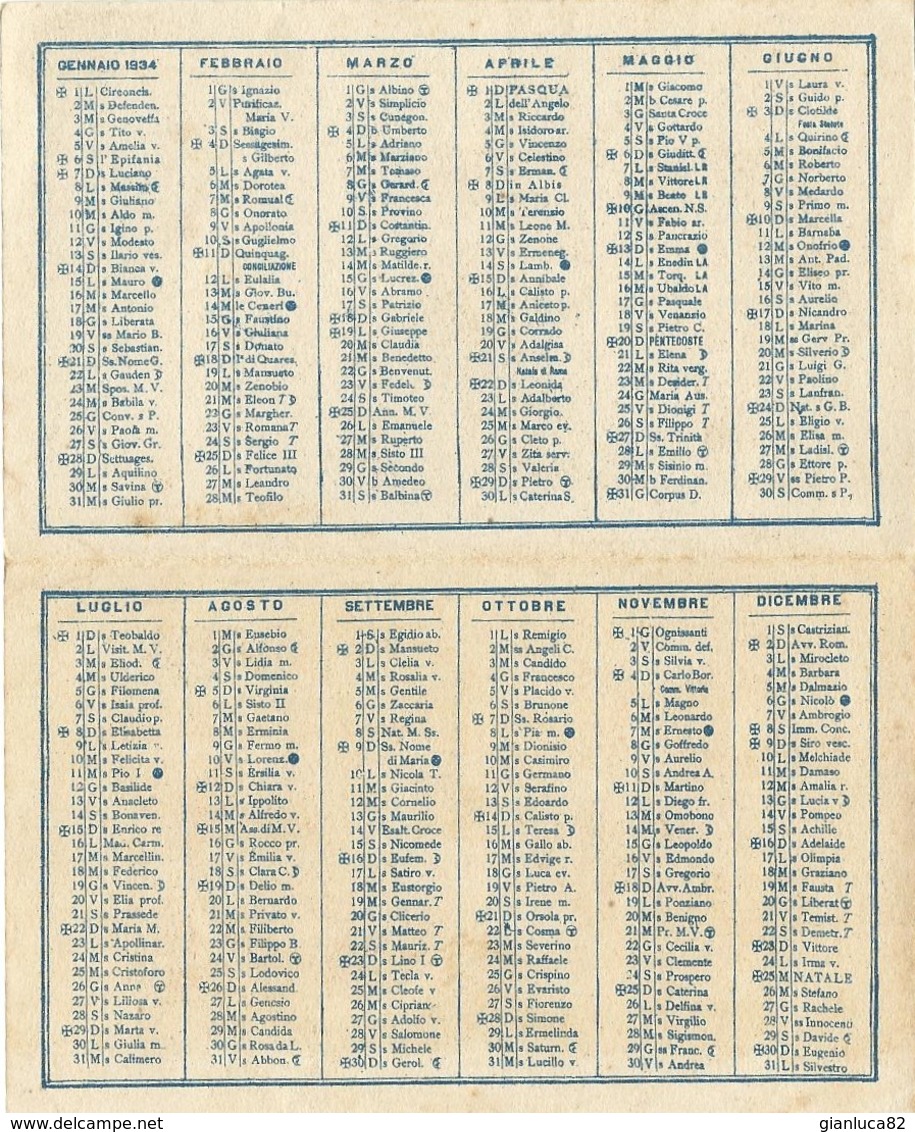 Calendarietto Ricoverati Don Guanella Roma 1934 (31) - Formato Piccolo : 1921-40