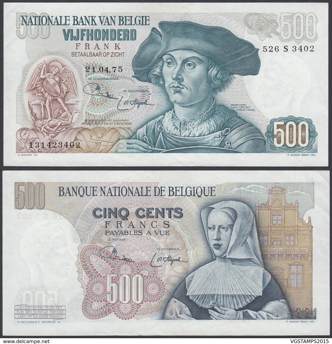 Belgique - Billet 500Fr 21.04.75 (DD)DC7205 - 500 Francs