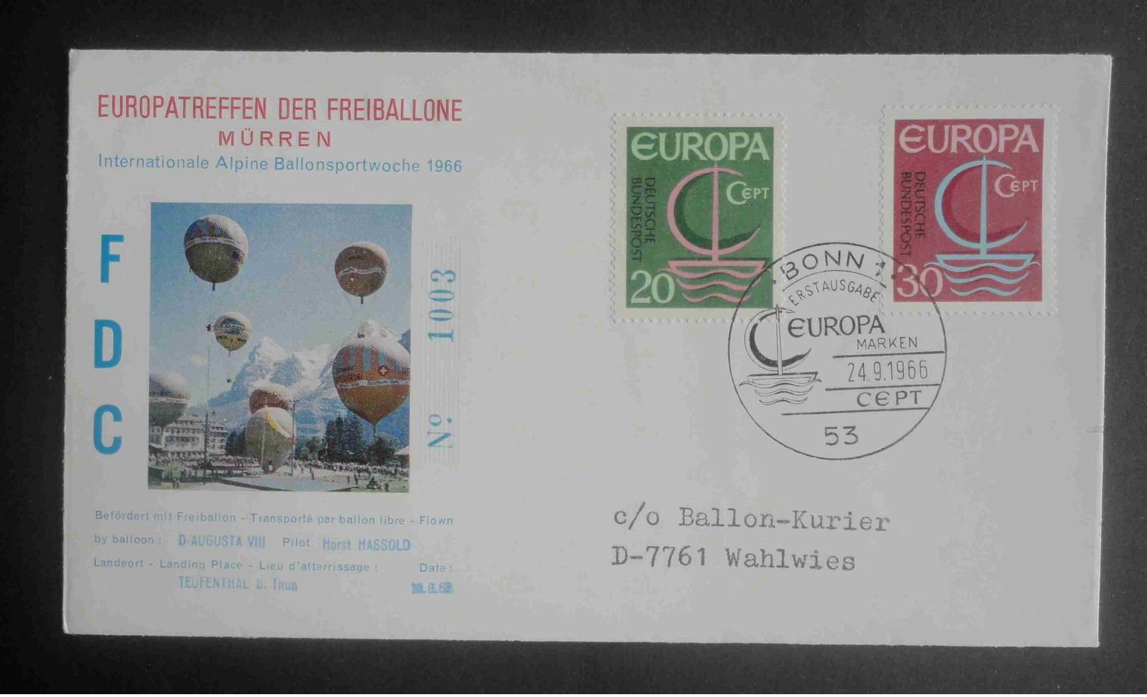 FDC TRANSPORTE PAR BALLON  ALLEMAGNE DEUTSCHLAND - Briefe U. Dokumente