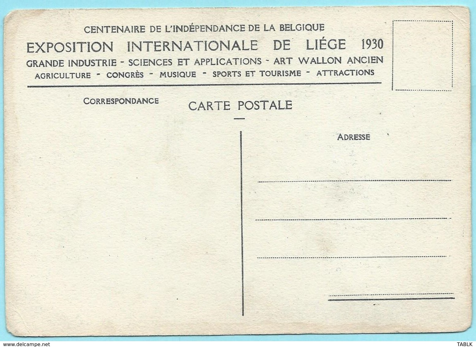 1022 - BELGIE - LUIK - LIEGE - EXPOSITION INTERNATIONALE 1930 - Liege