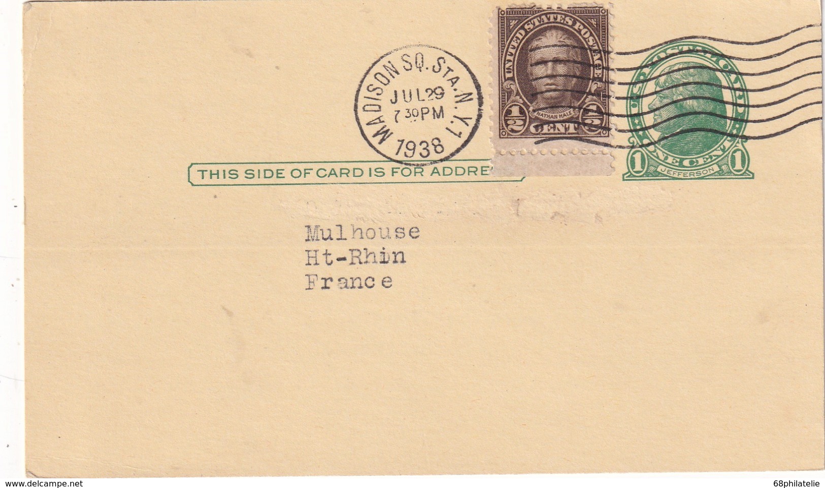 USA 1938     ENTIER POSTAL  /GANZSACHE/POSTAL STATIONERY CARTE DE MADISON - 1921-40