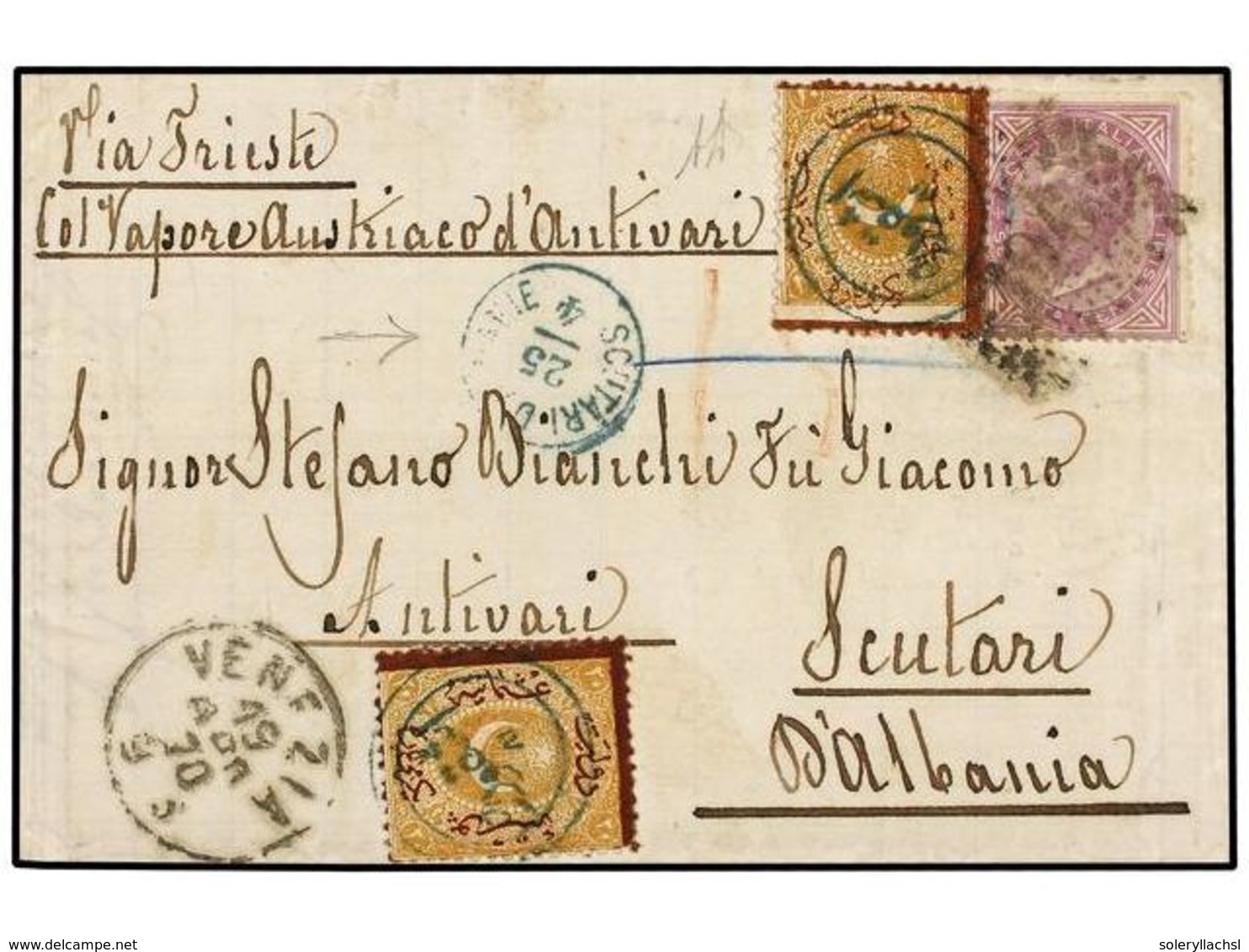 ALBANIA. 1870. Cover Ex The Bianchi Correspondence From VENICE To SCUTARI (Albania) Endorse 'via Trieste Col Vapore Aust - Altri & Non Classificati