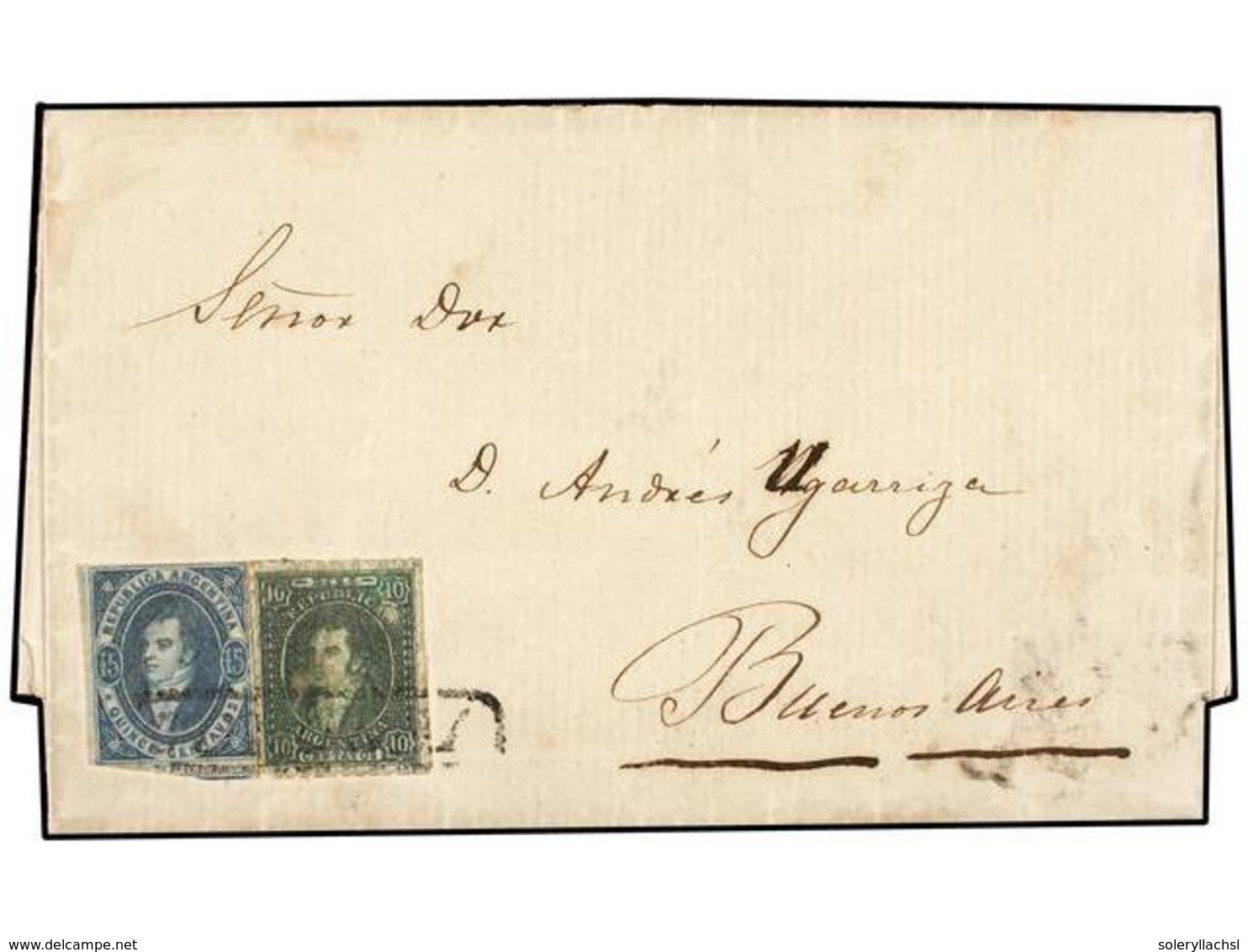 ARGENTINA. Kn.21i, 22d. 1867. CÓRDOBA A BUENOS AIRES. 10 Ctvos. Verde Y 15 Ctvos. Azul Con Impresión Semi-borrosa. Mat.  - Other & Unclassified