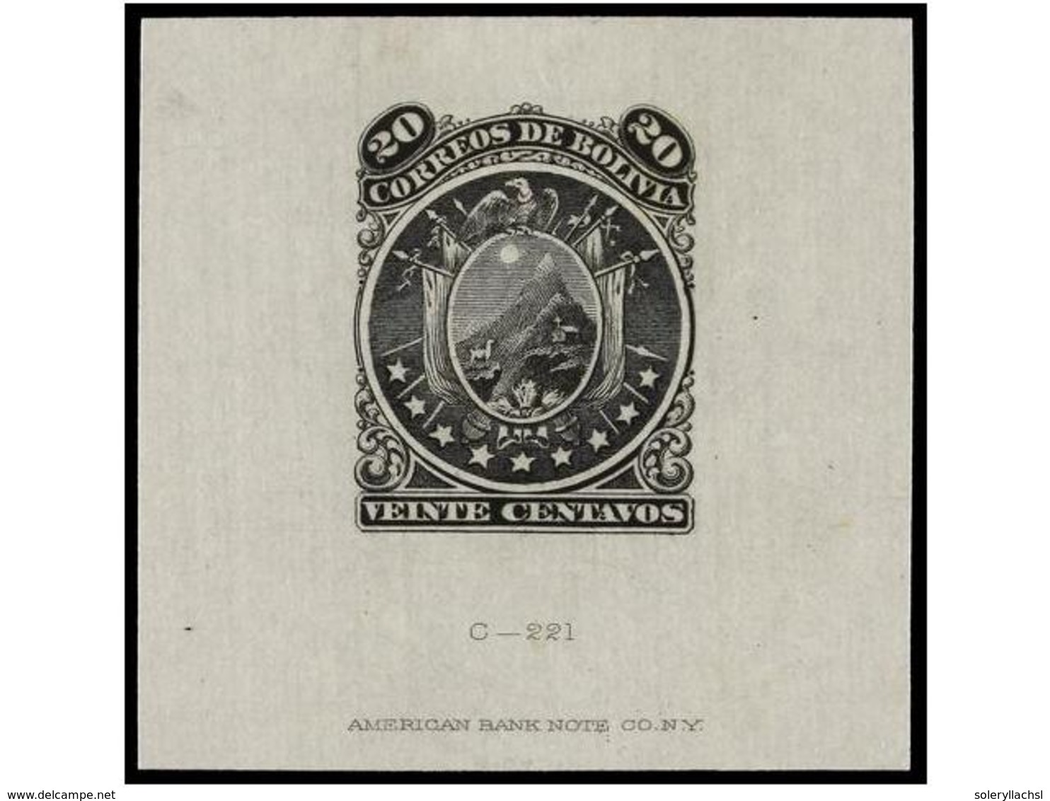 BOLIVIA. Sc.32. 1890. PRUEBA DE PUNZÓN. 20 Ctvos. Negro Sobre Papel Delgado, Número De Control Y Pie De Imprenta En La P - Andere & Zonder Classificatie