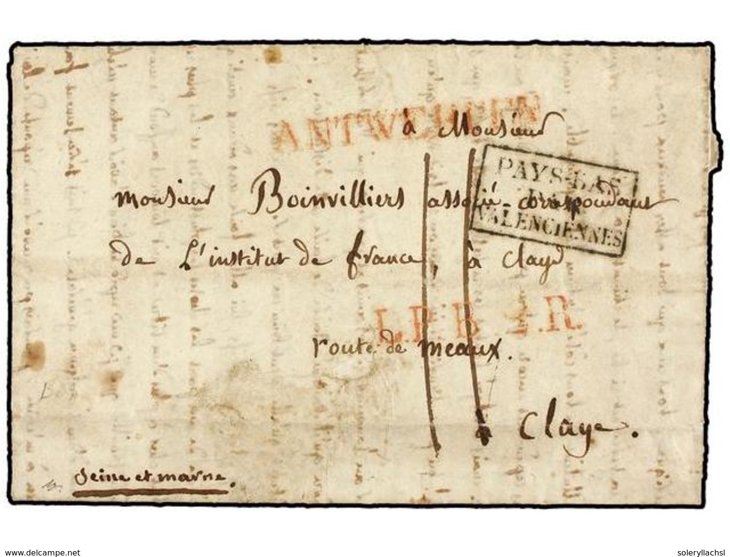 BRASIL. 1819 (Octubre 1). RÍO DE JANEIRO A CLAYE (Francia). Carta Completa Con Texto Encaminada Hasta Anvers (Holanda),  - Sonstige & Ohne Zuordnung