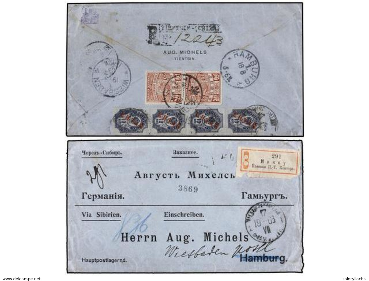 CHINA. 1903. TIENTSIN To GERMANY. Registered Envelope Franked On Reverse With China 20 Cents. (2) And Russian 10 Kh. Str - Autres & Non Classés