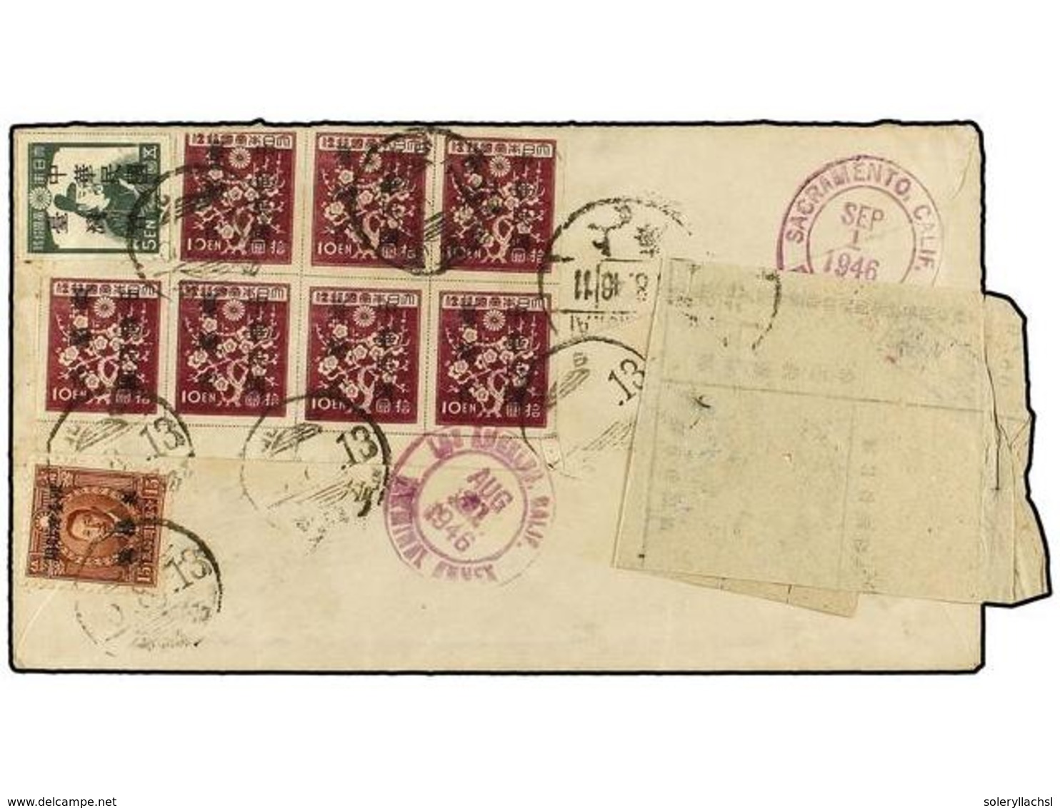 CHINA. 1946. TAIWAN. TAIPEH To SACRAMENTO (Usa). JAPANESE OCCUPATION. Air Mail Registered Cover With 15 Cts. Red Brown,  - Altri & Non Classificati