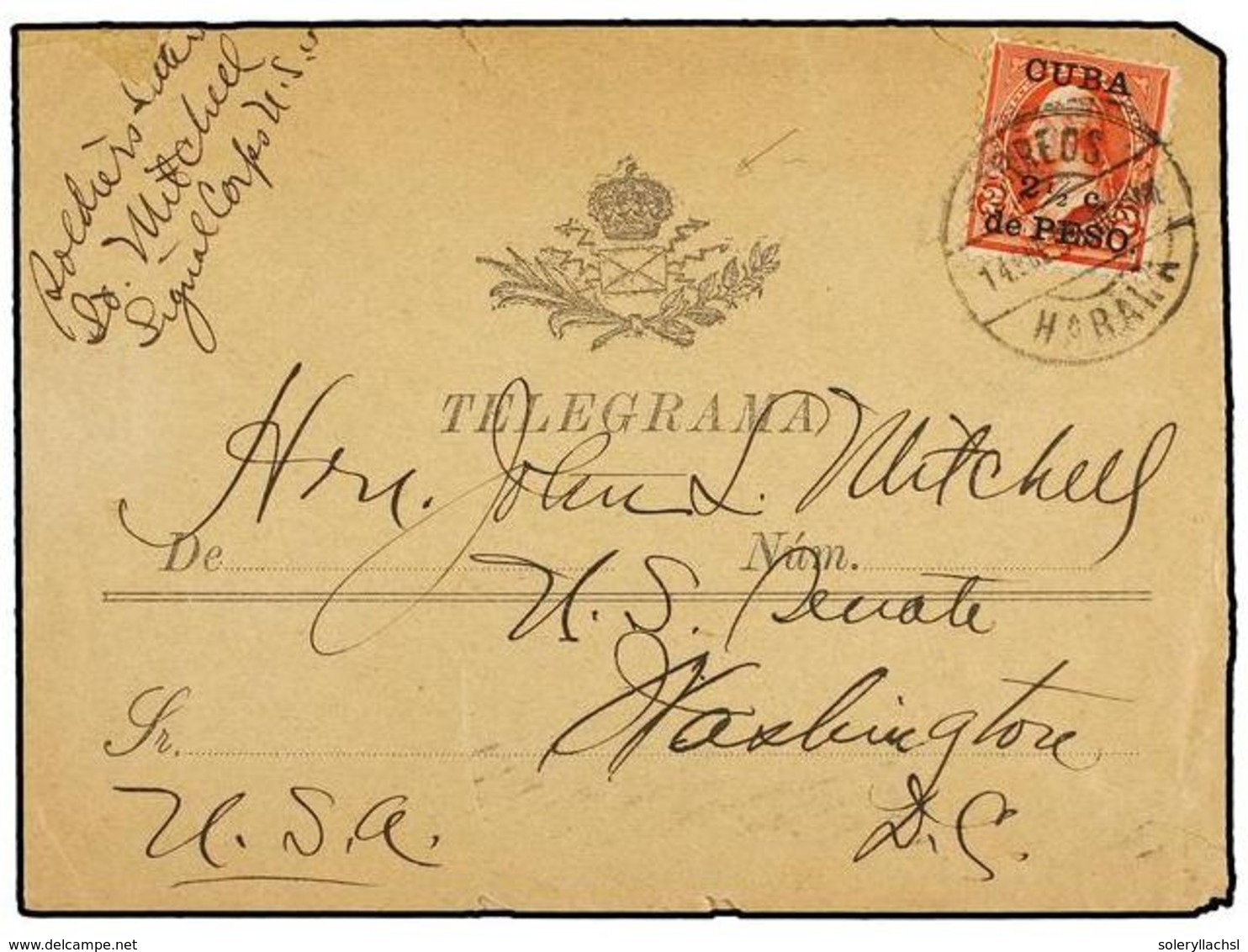 CUBA. 1899 (Feb 14). Telegram Envelope Endorsed 'Soldier's Letter' At Upper Left Franked By 1899 2½c. De Peso On USA 2c. - Autres & Non Classés