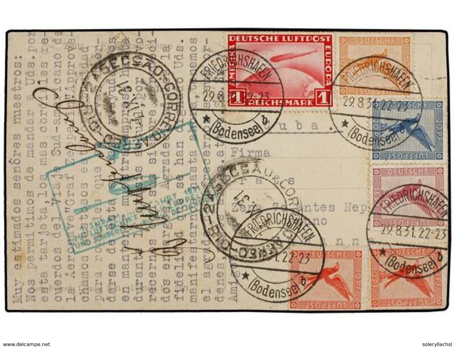 CUBA. 1931 (29-VIII). ALEMANIA A LA HABANA. Circulada Con Sellos Alemanes De 10 Pf. (2), 15 Pf. Y 1 MK Por Correo GRAF Z - Andere & Zonder Classificatie