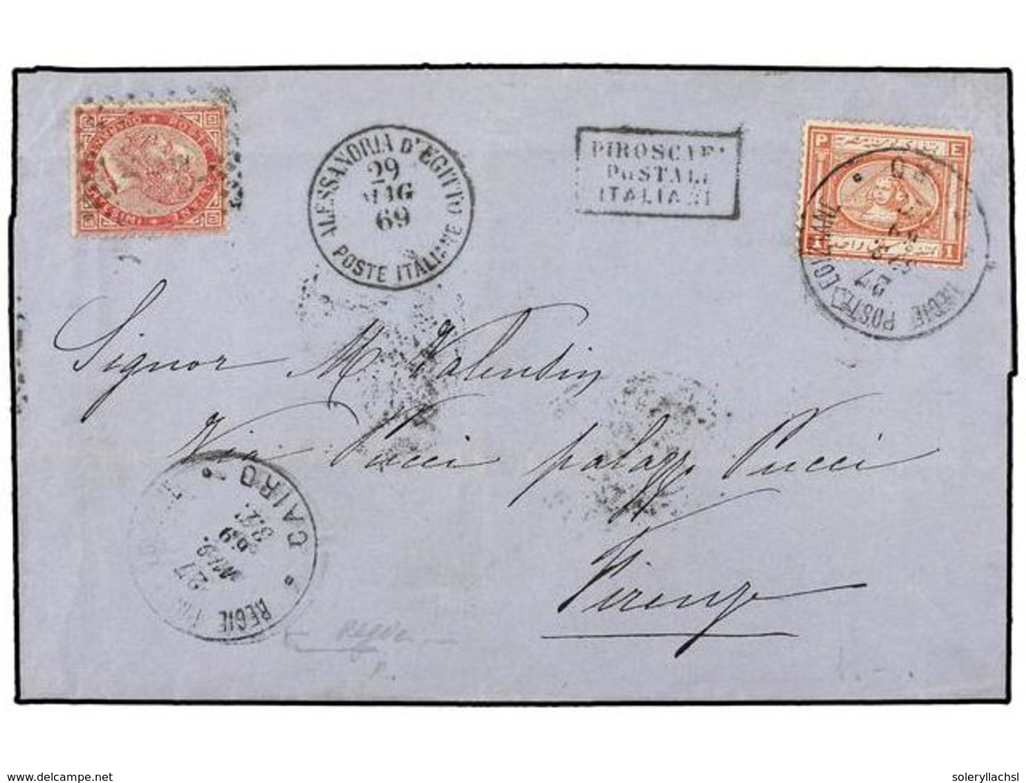 EGIPTO. Sg.14. 1869 (May 27). Entire Letter From CAIRO To FLORENCE (Italy) Franked By 1867 1pi. Red Tied By Bold REGIE P - Andere & Zonder Classificatie