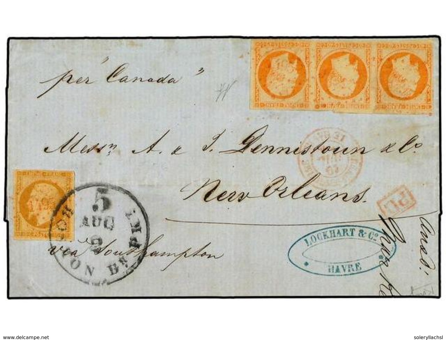 FRANCIA. 1854(July 19). Entire Letter From Havre To New Orleans Endorsed Via Southampton, Per 'Canada' Franked By 1853 1 - Autres & Non Classés