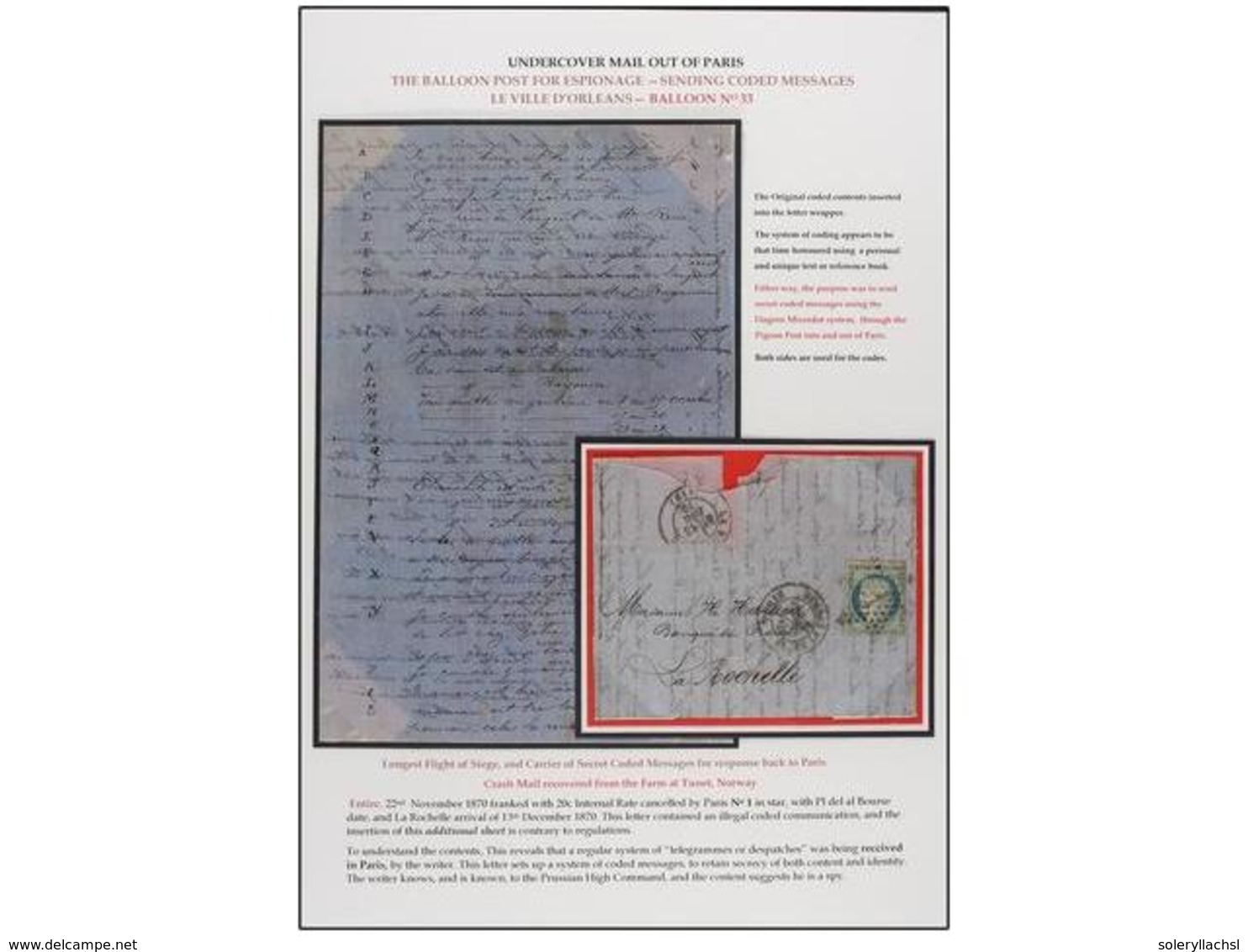 FRANCIA. 1870 (Nov. 22). PARIS To LA ROCHELLE. BALLOON 'VILLE D'ORLEANS'. Entire Franked With 20 Cts. Blue, Star '1' Can - Altri & Non Classificati