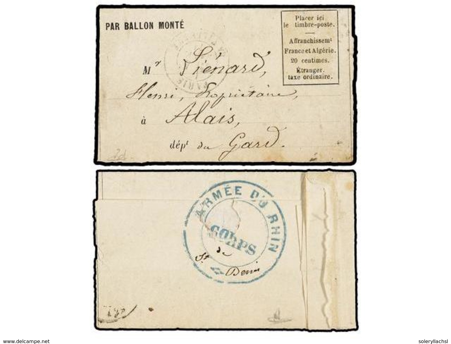 FRANCIA. 1871 (January 4). PARIS To ALAIS. BALLOON 'LE DUQUESNE'. Entire 'FORMULE PREIMPRIMER'  With Stamp Missing And P - Andere & Zonder Classificatie