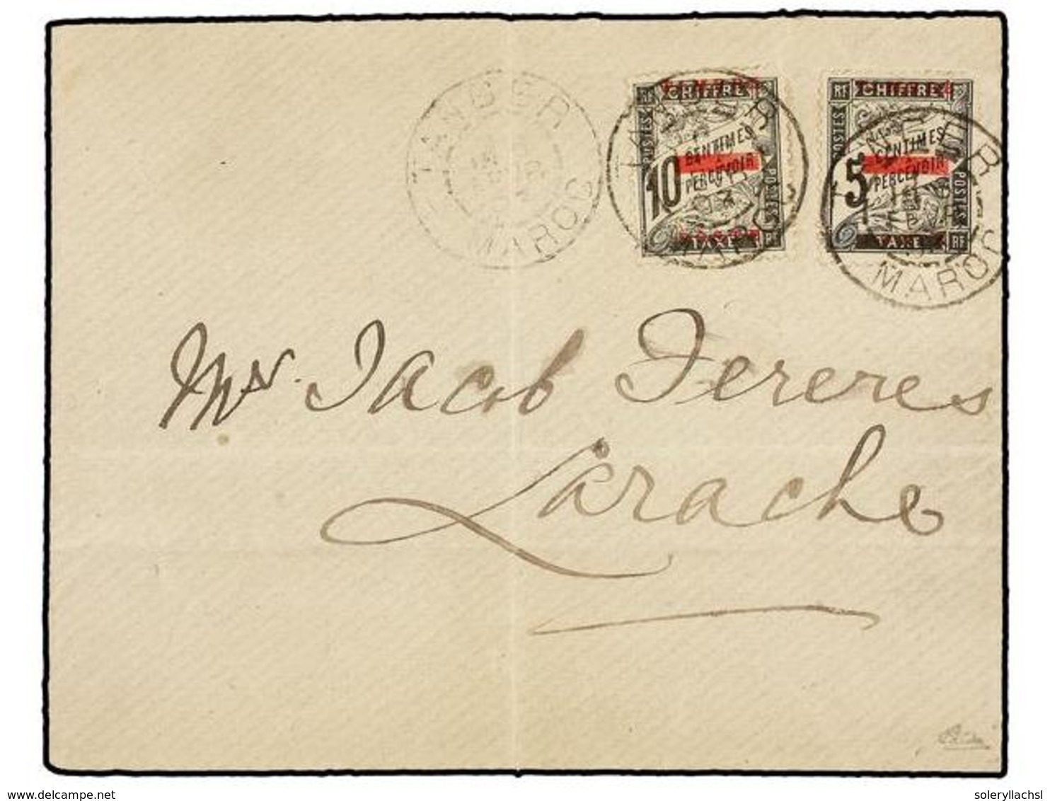 MARRUECOS FRANCES. Yv.9/10. 1893. TANGER A LARACHE. Circulada Con Sellos De Tasa Habilitados Para Correos De 5 Cts. Y 10 - Other & Unclassified