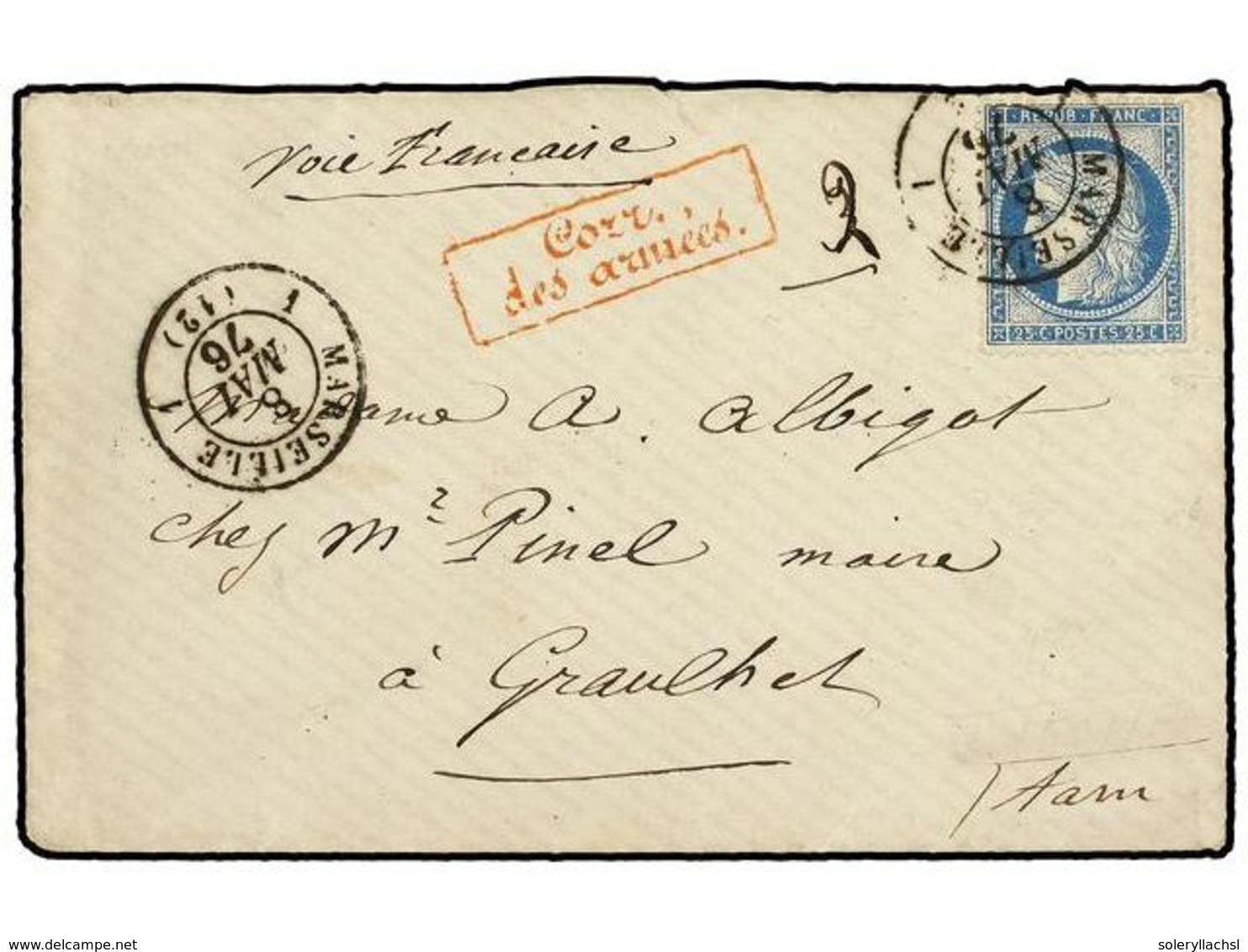 SENEGAL. Ce.60. 1876. Cover, Probably Mailed By Serving Soldier In SENEGAL To GRAULHET (France) Bearing Soldier's Conces - Andere & Zonder Classificatie