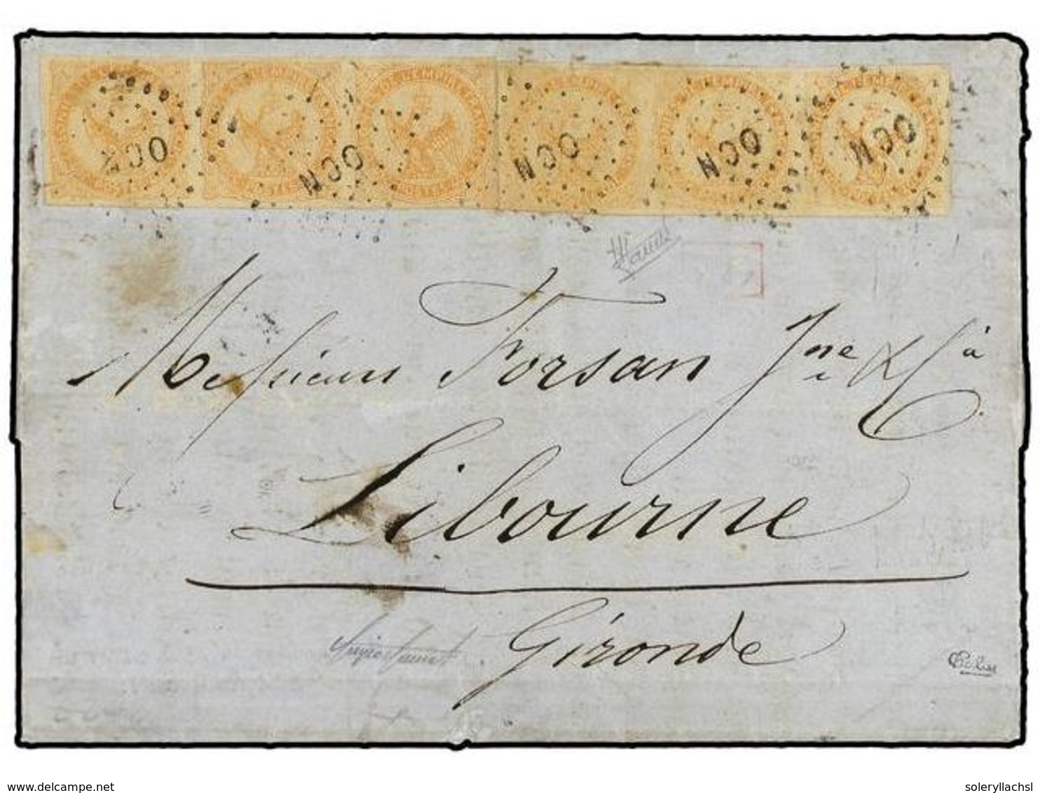 OCEANIA. 1865 (Nov 1). Cover At Double Rate From TAHITI To LIBOURNE Franked By 1859-65 Eagle 40c. Vermilion In Two Strip - Sonstige & Ohne Zuordnung