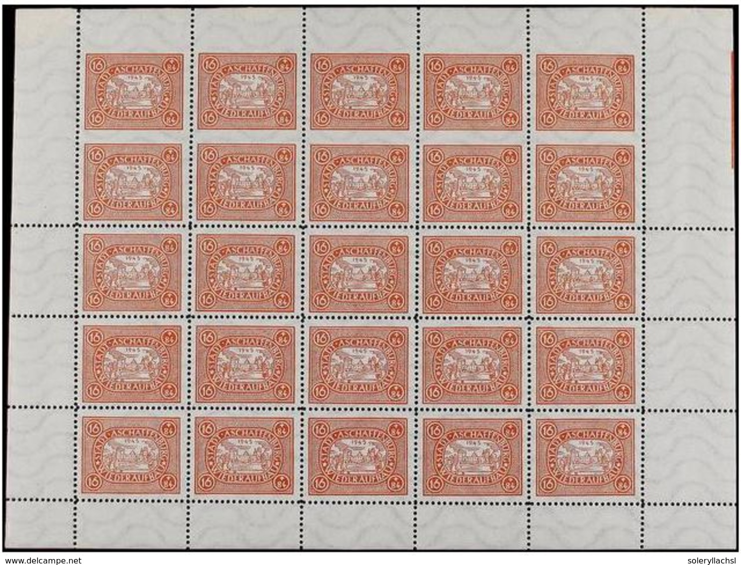 ** ALEMANIA. Mi.IIIA. 1946. LOCAL POST. ASCHAFFENBURG. Sheet Of 25. IMPERFORATE Top Margin, Small Adherence On Two Stamp - Sonstige & Ohne Zuordnung