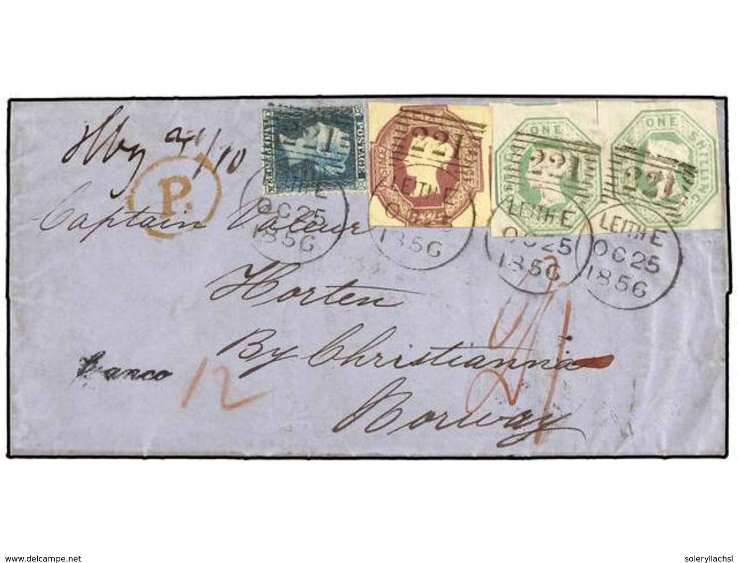 GRAN BRETAÑA. 1856. Double Weight And Fully Paid Letter From LEIGHT 25/10-1856 To HORTEN Via Ostende, Hamburg Stadt Post - Autres & Non Classés