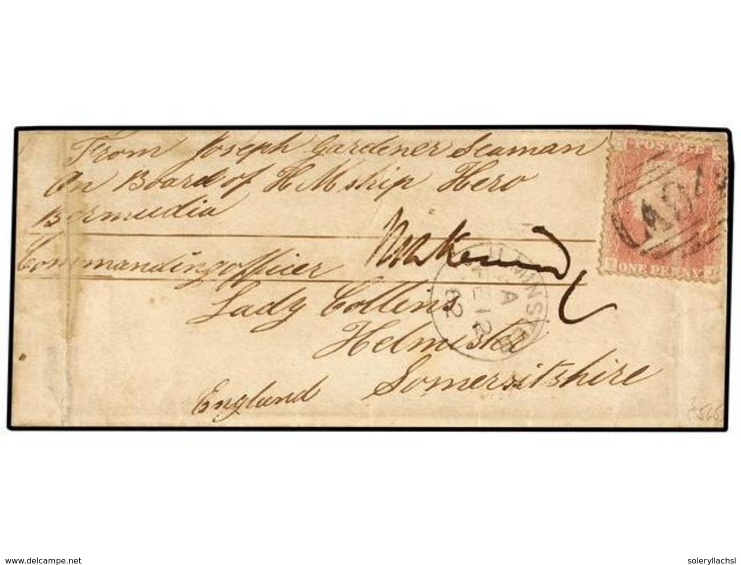 BERMUDAS. 1862. Cover To ENGLAND Franked Great Britain 1d., Plate 48 Cancelled By 'A94' Obliterator Of Cunard Mailboat,  - Altri & Non Classificati