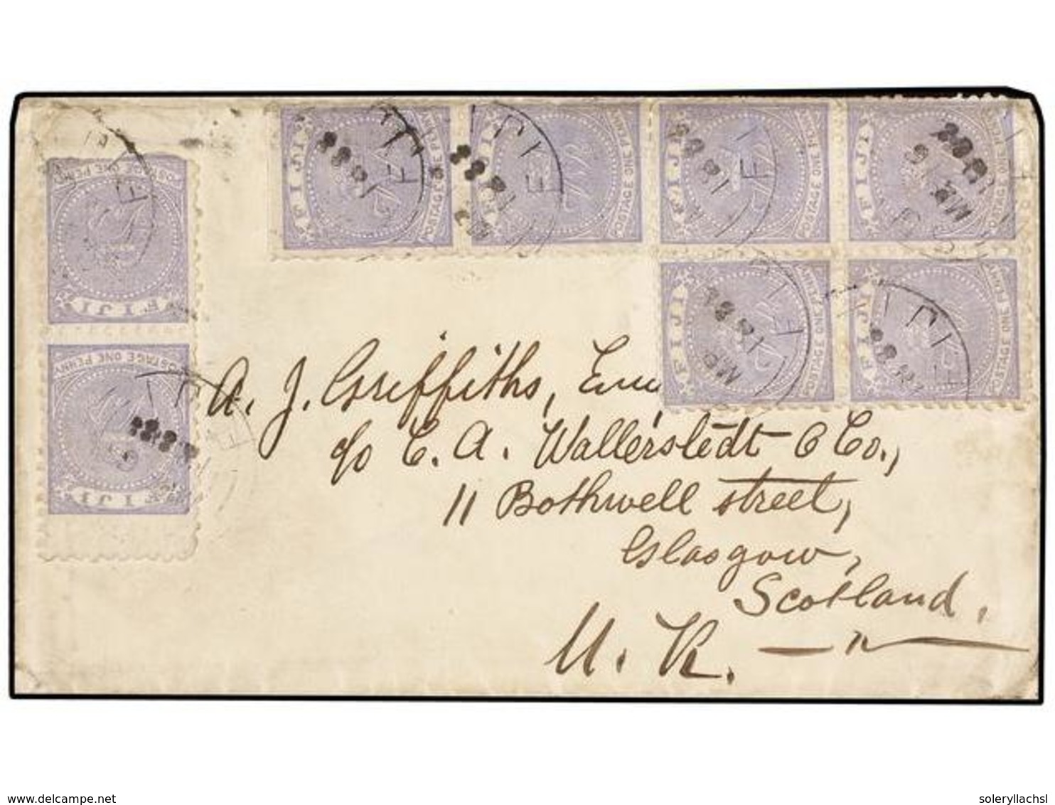 FIJI. 1888. FIJI To SCOTLAND. Envelope Franked With Eight 1d. Blue Perf. 10 Stamps. Some Slight Faults. Ex Milo Rowell. - Autres & Non Classés