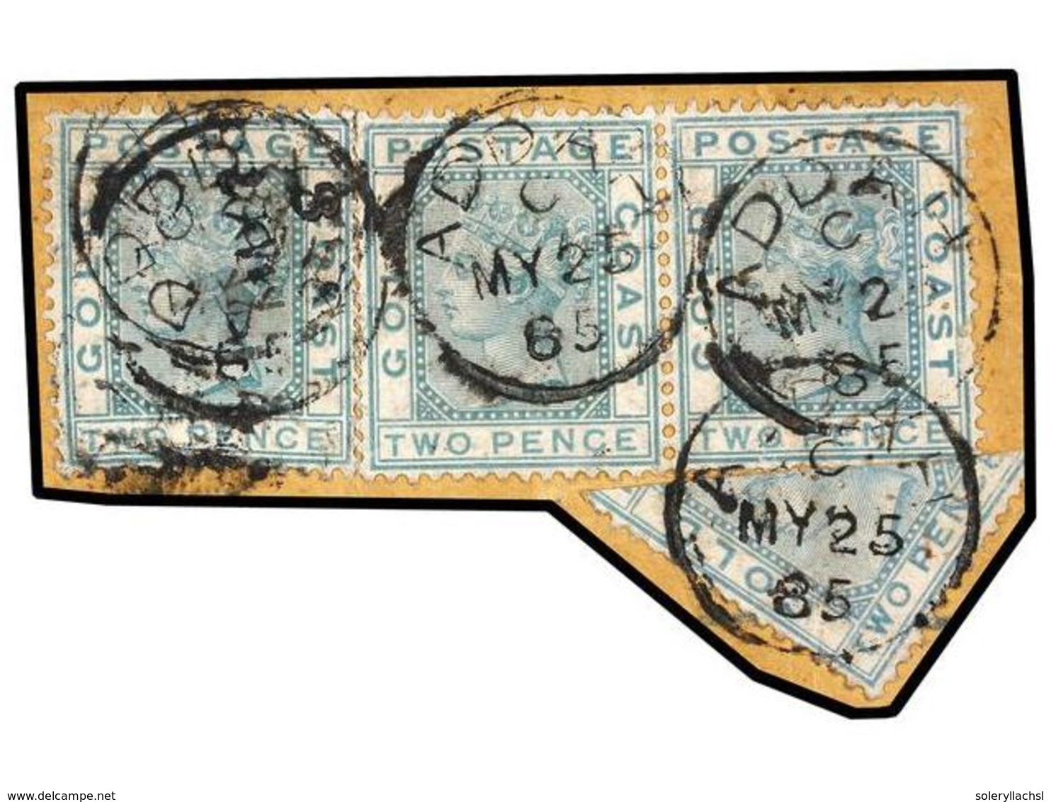 COSTA DE ORO. Sg.6+6a. 1876-84. 2 D. Green Pair And Single Plus Bisected Together On A Piece Tied By ADDHA May 25th Cds. - Autres & Non Classés