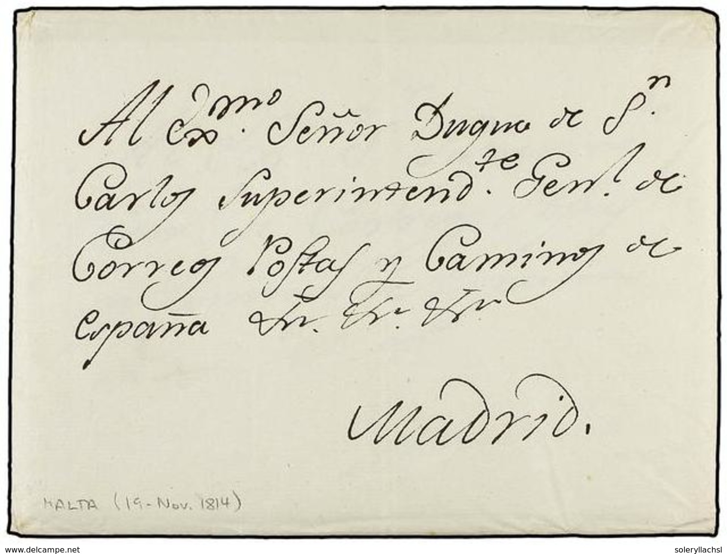 MALTA. 1814 (Nov. 19). SPANISH POST OFFICE (General Post Office In All The Middle East). MALTA To MADRID. Cover With Ori - Altri & Non Classificati