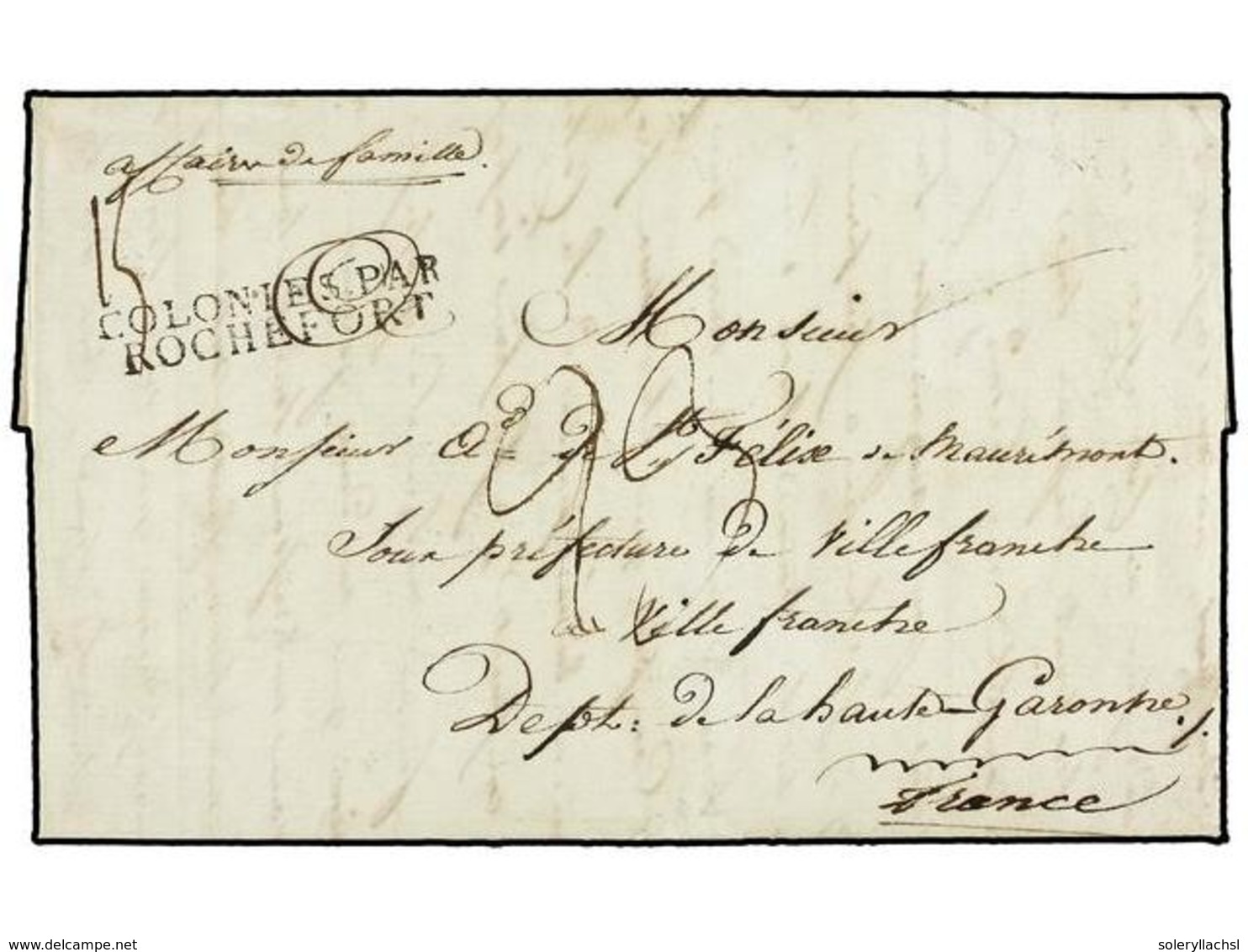 MAURICIO. 1817 (March 22). SAVANNE. ILE MAURICE To VILLEFRANCE. Entire Letter With COLONIES PAR/ROCHEFORT Entry Mark (sa - Autres & Non Classés