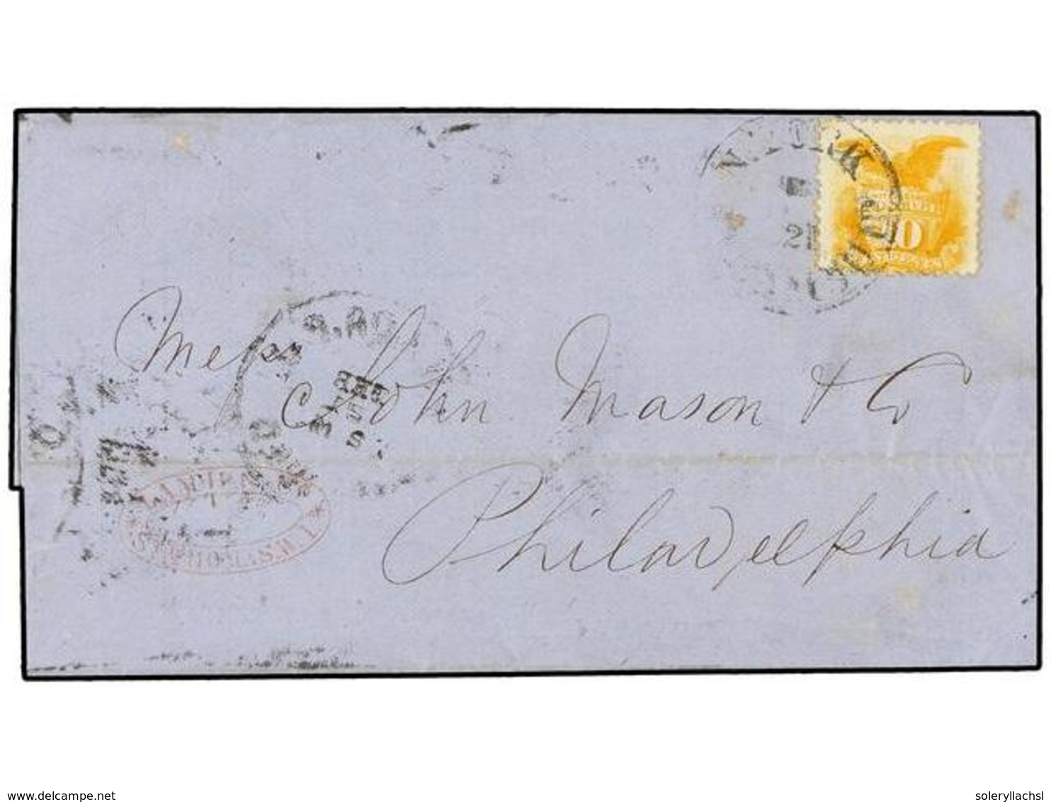 TRINIDAD. 1870 (8 Febrero). TRINIDAD To PHILADELPHIA. Folded Cover Send Via St. Thomas With Red 'Lamb & Co. St. Thomas W - Autres & Non Classés