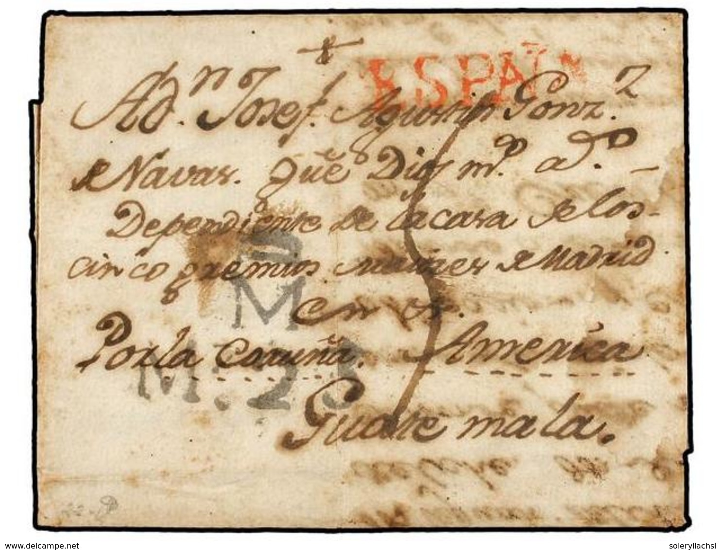 GUATEMALA. 1776. CREVILLENTE(Valencia, España) A GUATEMALA. Carta Completa Con Texto, Marca De Madrid Estampada En Tráns - Autres & Non Classés
