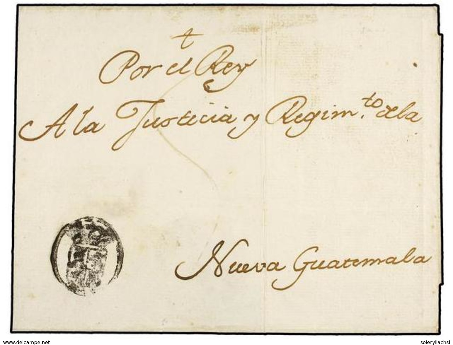 GUATEMALA. (1800 CA.). Envuelta Dirigida A NUEVA GUATEMALA Con Indicación Manuscrita 'Por El Rey' Y Sello Negro Ovalado  - Autres & Non Classés