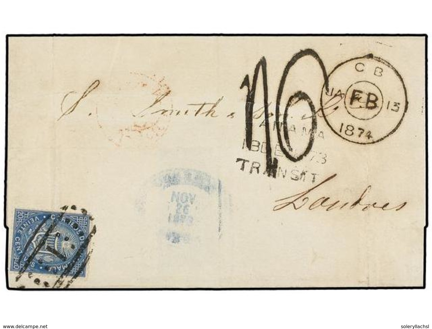 GUATEMALA. Sc.4b. 1874 (Nov. 26th). Cover To LONDON From GUATEMALA CITY. GUATEMALA Despatch In Blue And Franked By The O - Andere & Zonder Classificatie