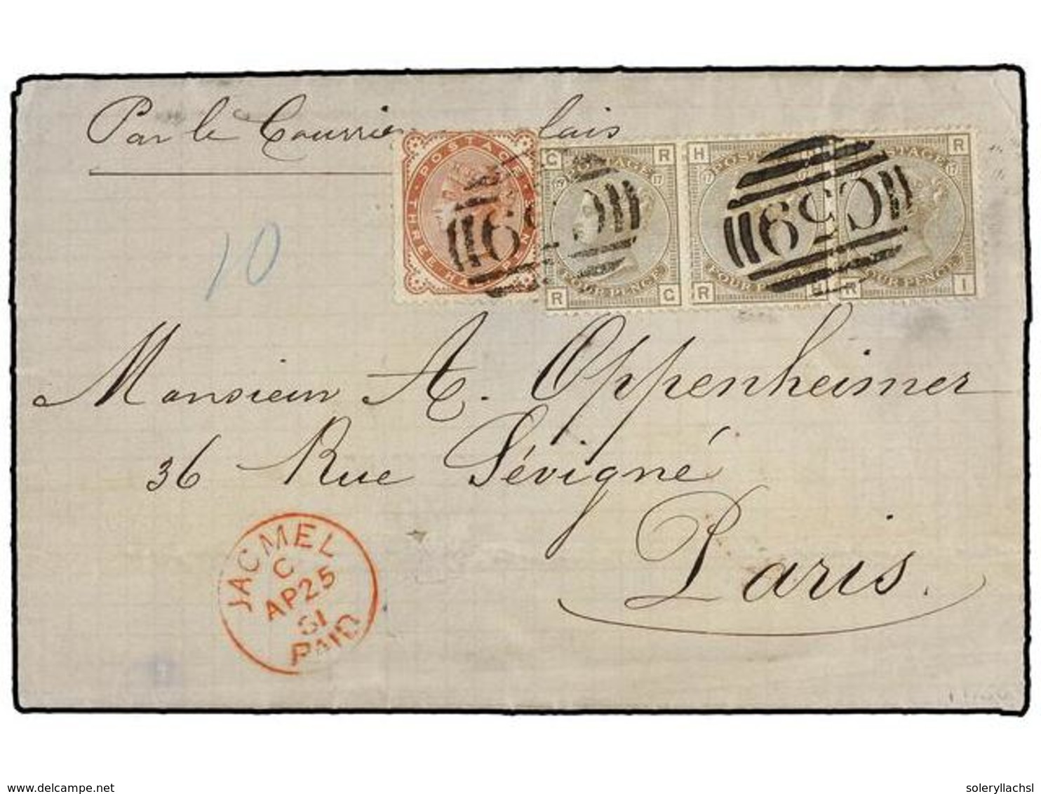 HAITI. 1881. JACMEL To PARÍS. Complete Letter With Text Franked With GB 1 1/2 D. Venetia Red And Three 4 D. Grey Brown T - Altri & Non Classificati