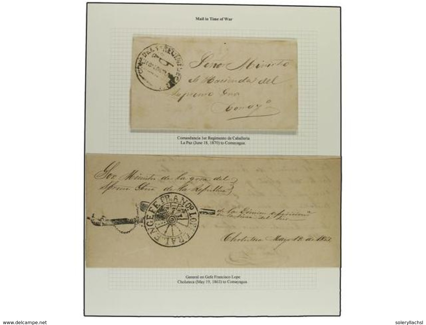 HONDURAS. 1815-1865. CORREO MILITAR. Colección Montada En Hojas De álbum Con Descripciones, Consta De Un Total De 33 Car - Sonstige & Ohne Zuordnung