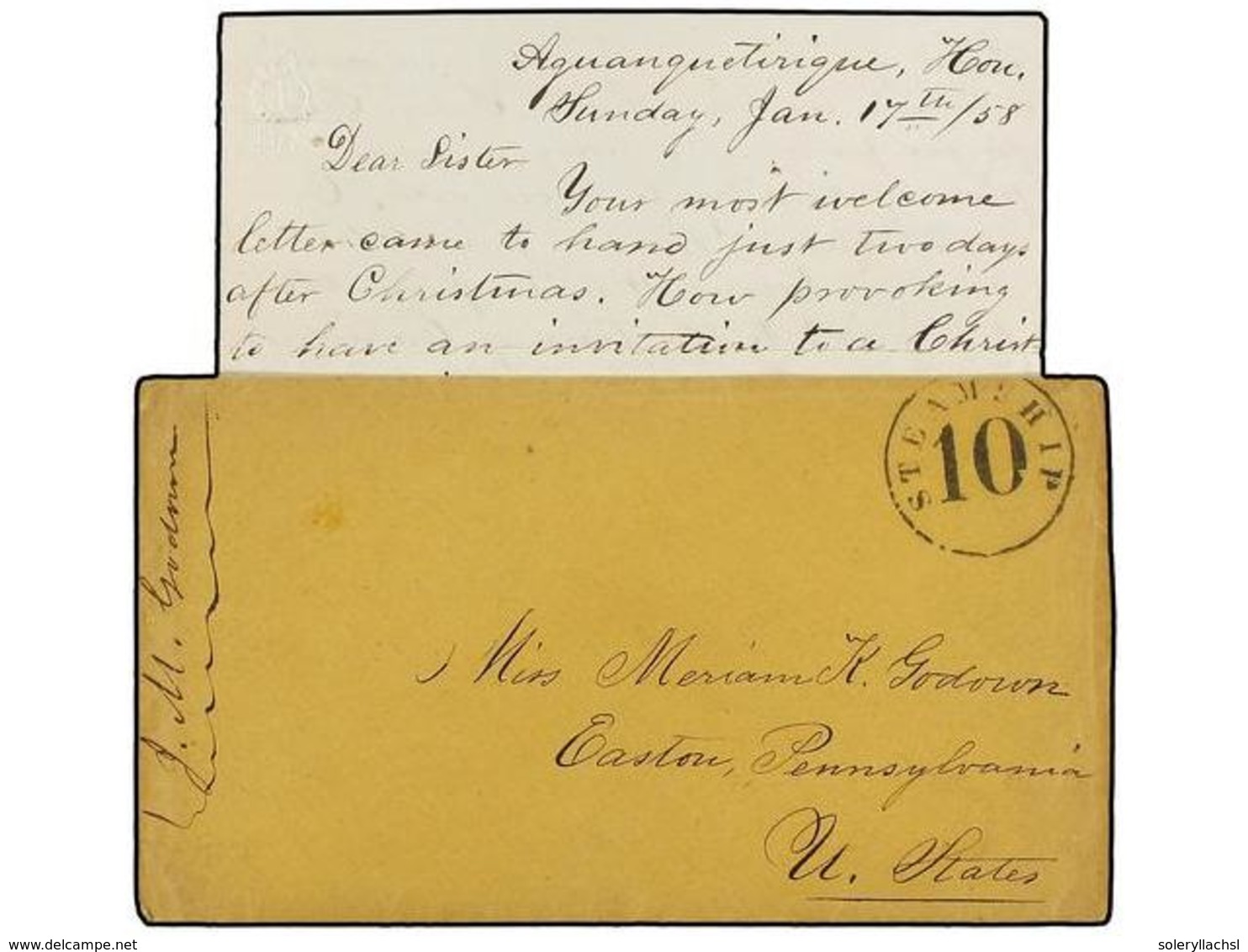 HONDURAS. 1858 (17 Enero). AQUANQUETIRIQUE A EASTON (Usa). Sobre Con El Contenido Con Un Interesante Texto Sobre La Aper - Autres & Non Classés