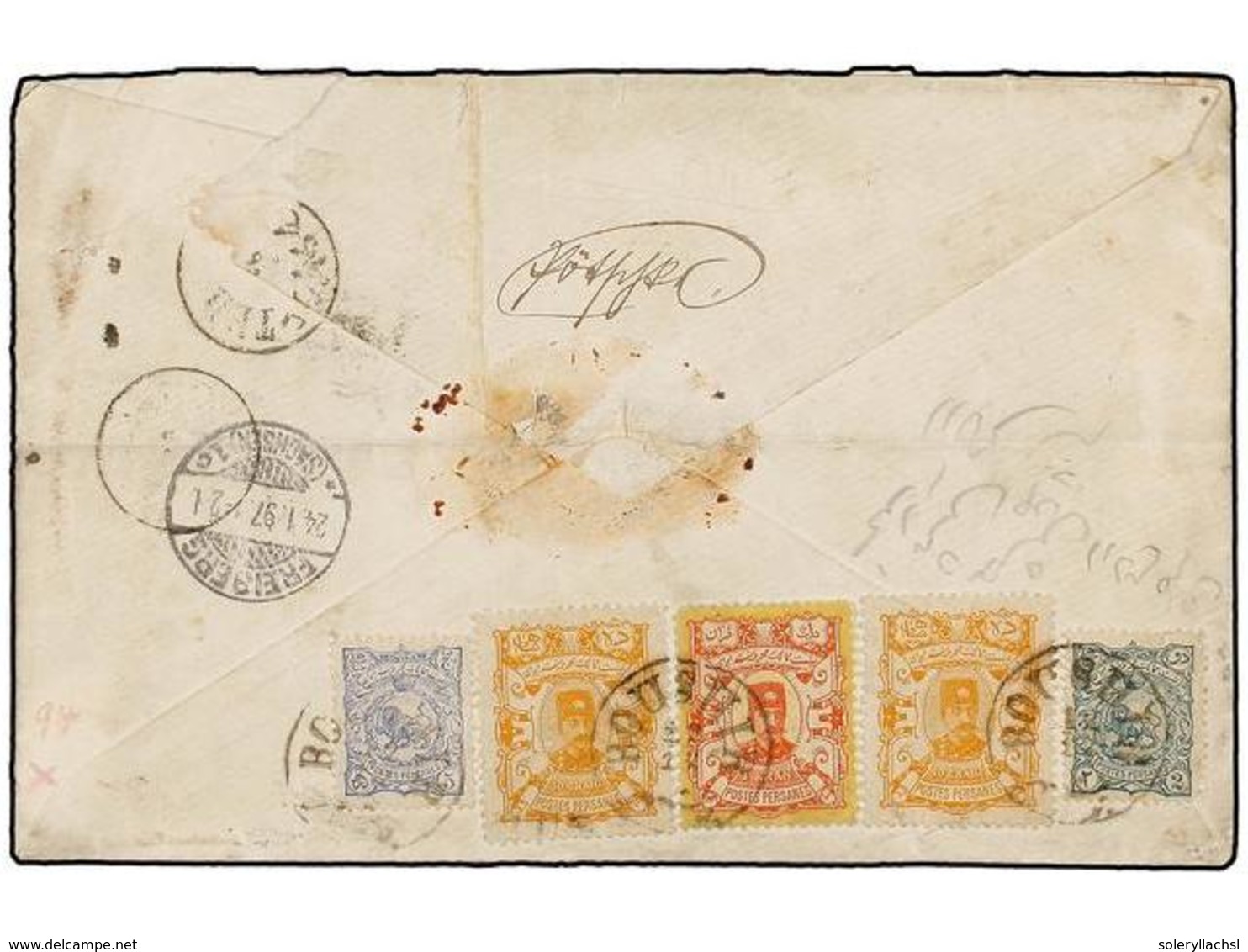 IRAN. 1897. BOUSHIR To GERMANY. Large Registered Envelope Franked On Reverse With 2 Ch., 5 Ch., 10 Ch. (2) And 1 Kr. A R - Autres & Non Classés