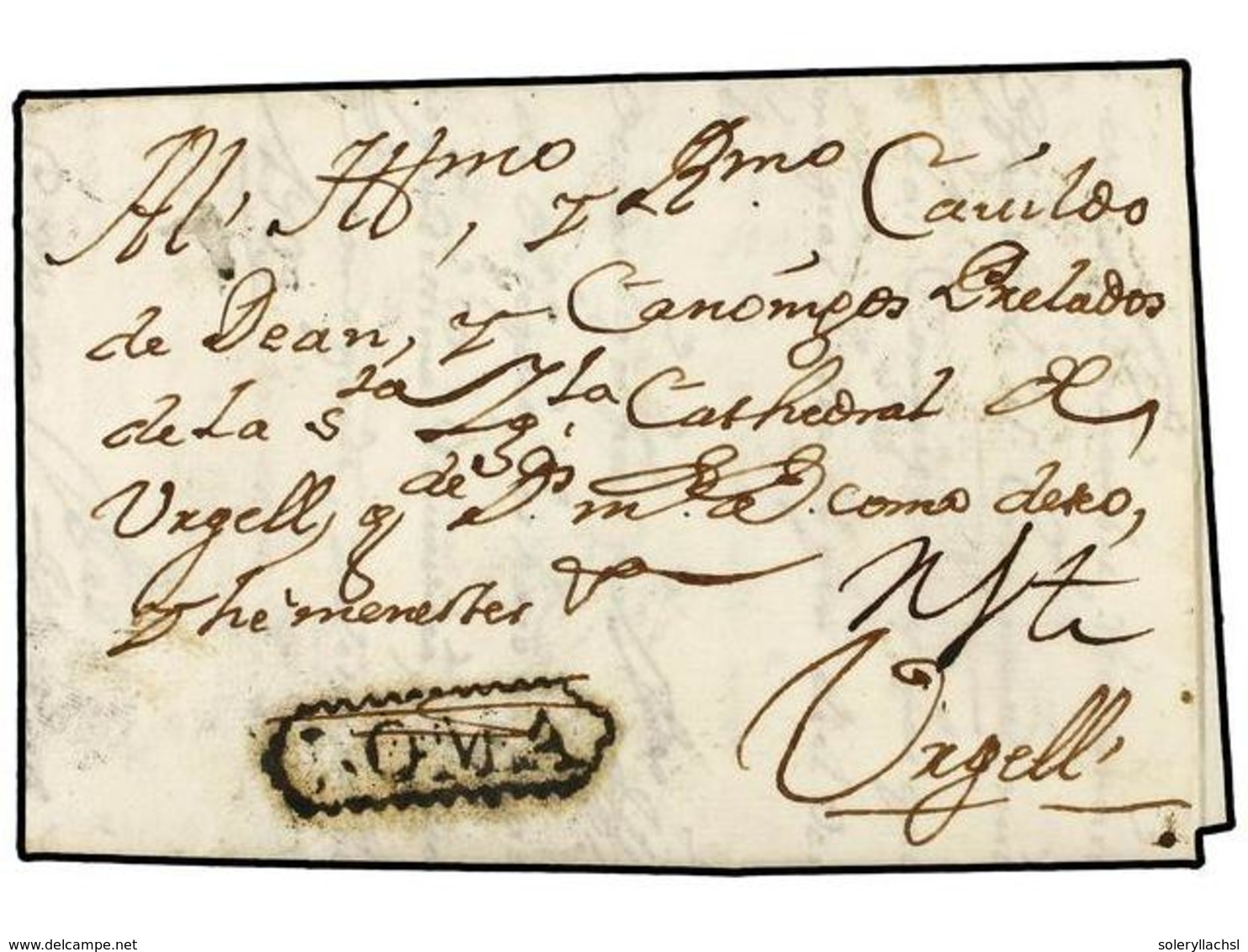 ITALIA ANTIGUOS ESTADOS: ESTADOS PONTIFICIOS. 1739 (19 Sept.). OFICINA POSTAL ESPAÑOLA EN ROMA. ROMA A SEO DE URGELL (Es - Andere & Zonder Classificatie