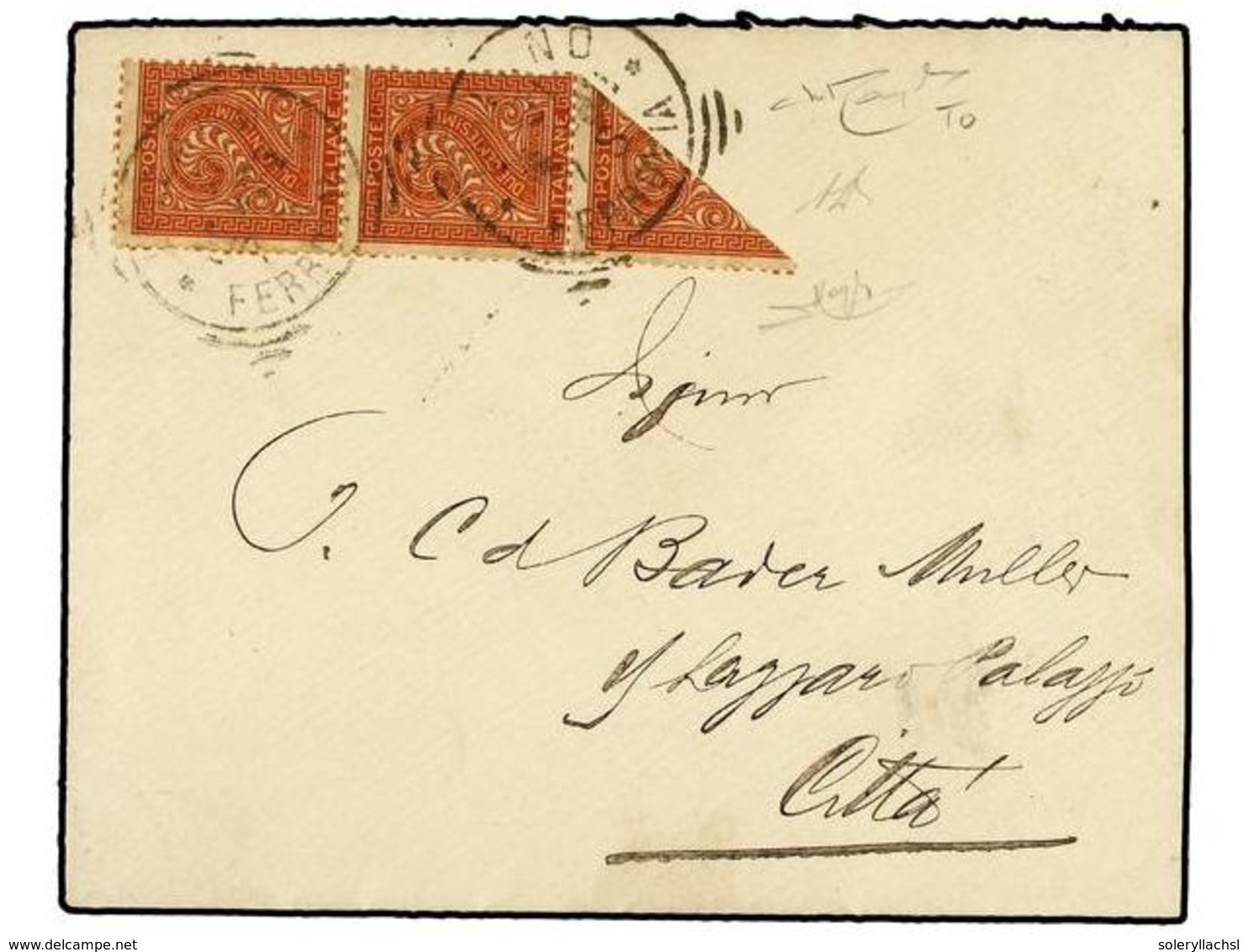 ITALIA. Sa.T 15. (1870 CA.). MILANO Correo Interior. 2 Cts. Castaño Rojo (tirada De Torino). Tira De Tres Con Un Sello B - Sonstige & Ohne Zuordnung