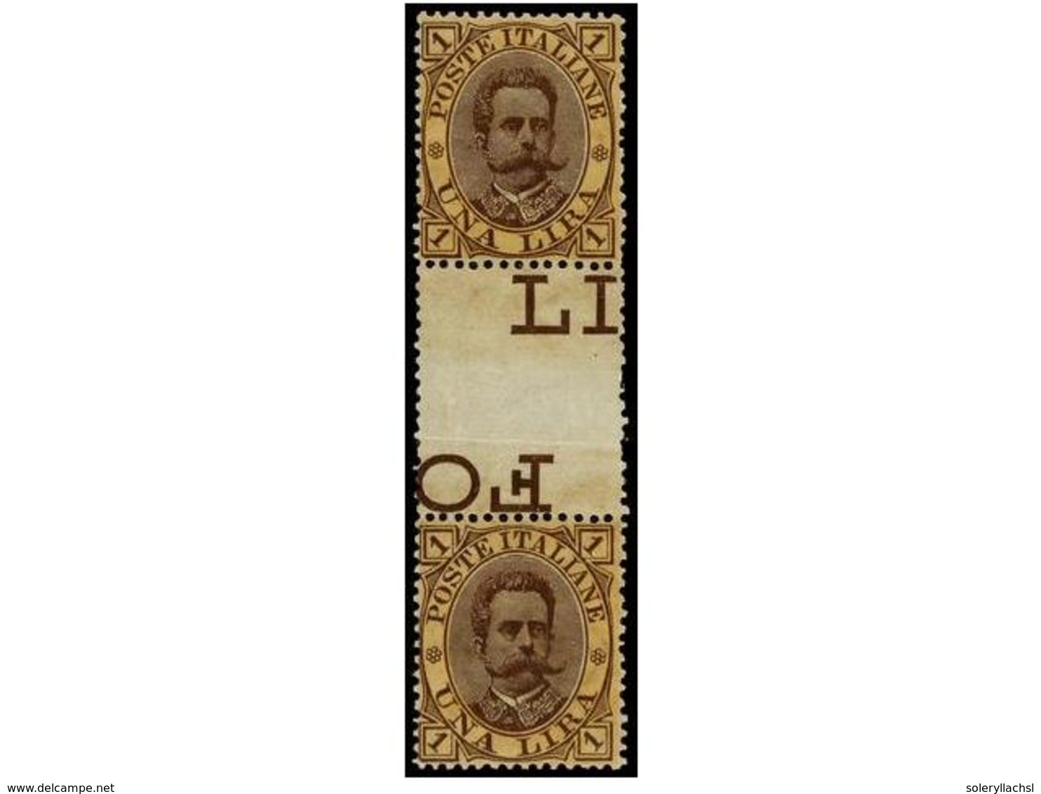 ** ITALIA. Sa.48. 1889. 1 Lira Castaño Y Amarillo. Pareja Con INTERPANEL CENTRAL. ESPECTACULAR Y EXTRAORDINARIAMENTE RAR - Altri & Non Classificati