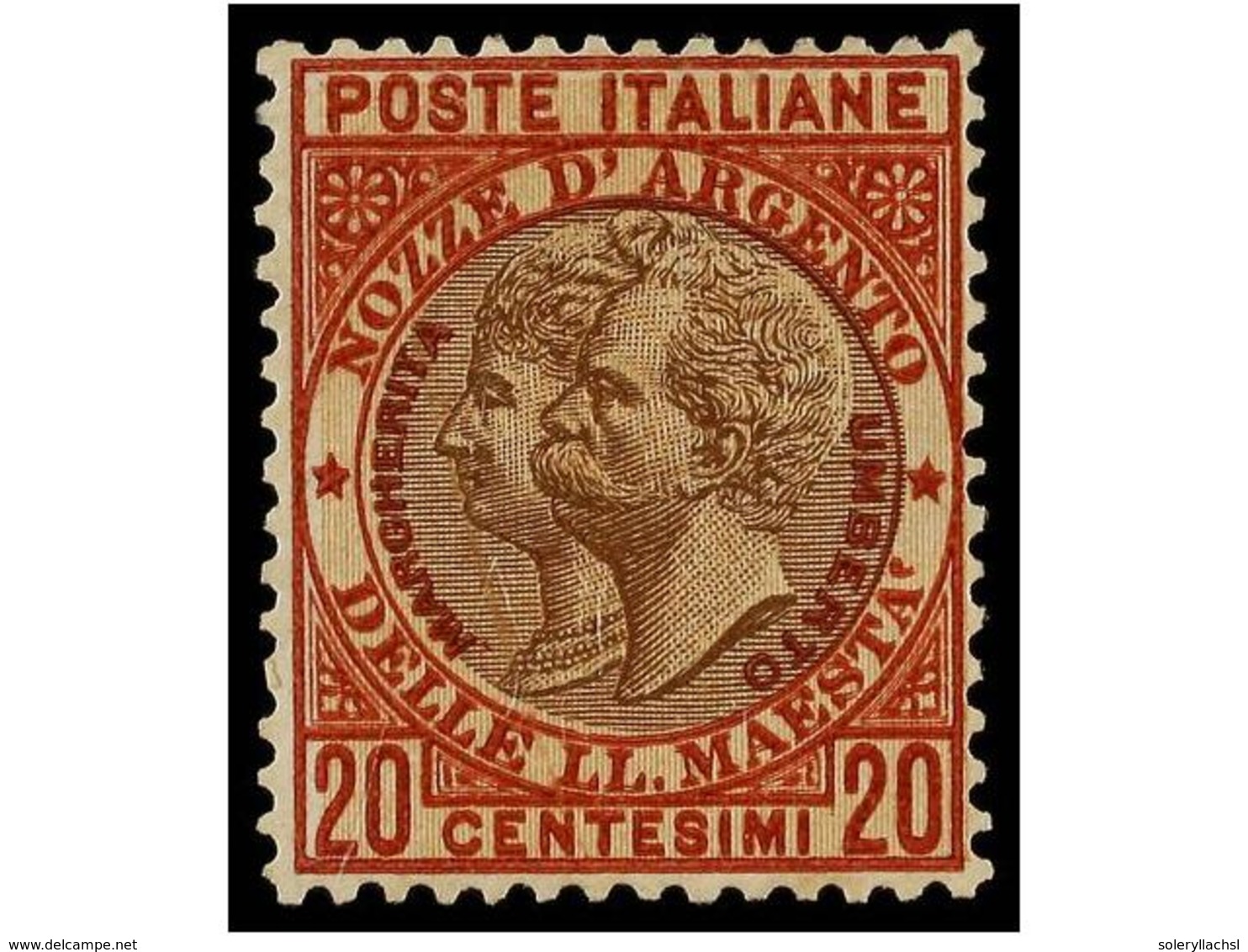 * ITALIA. Sa.64Ab. 1893. 20 Cts. Rojo Y Castaño. DOBLE IMPRESIÓN DEL MARCO. Excelente Centraje. MAGNÍFICO. - Altri & Non Classificati